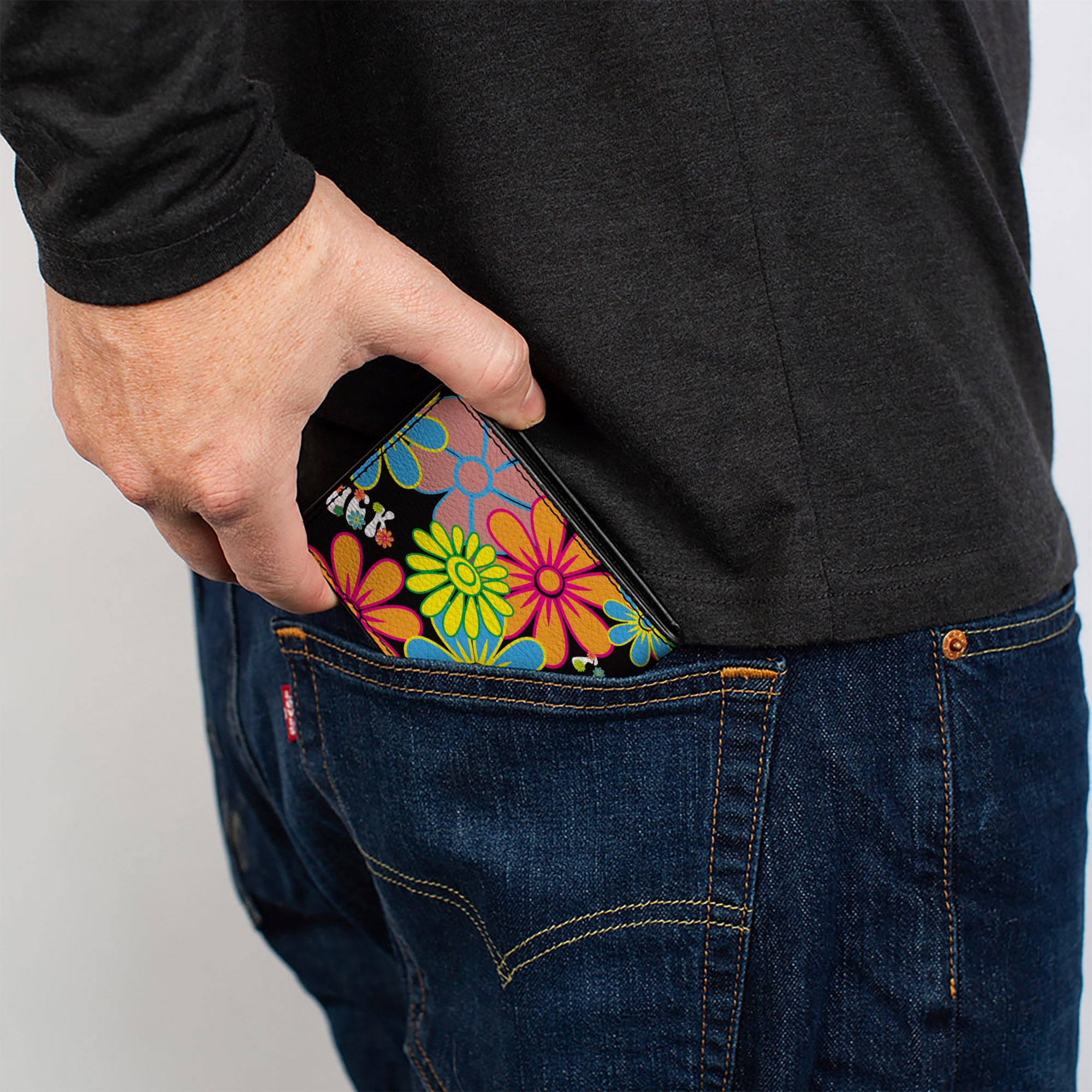 Bi-Fold Wallet - Flower FUCK Collage Black Multi Color Bi-Fold Wallets Buckle-Down