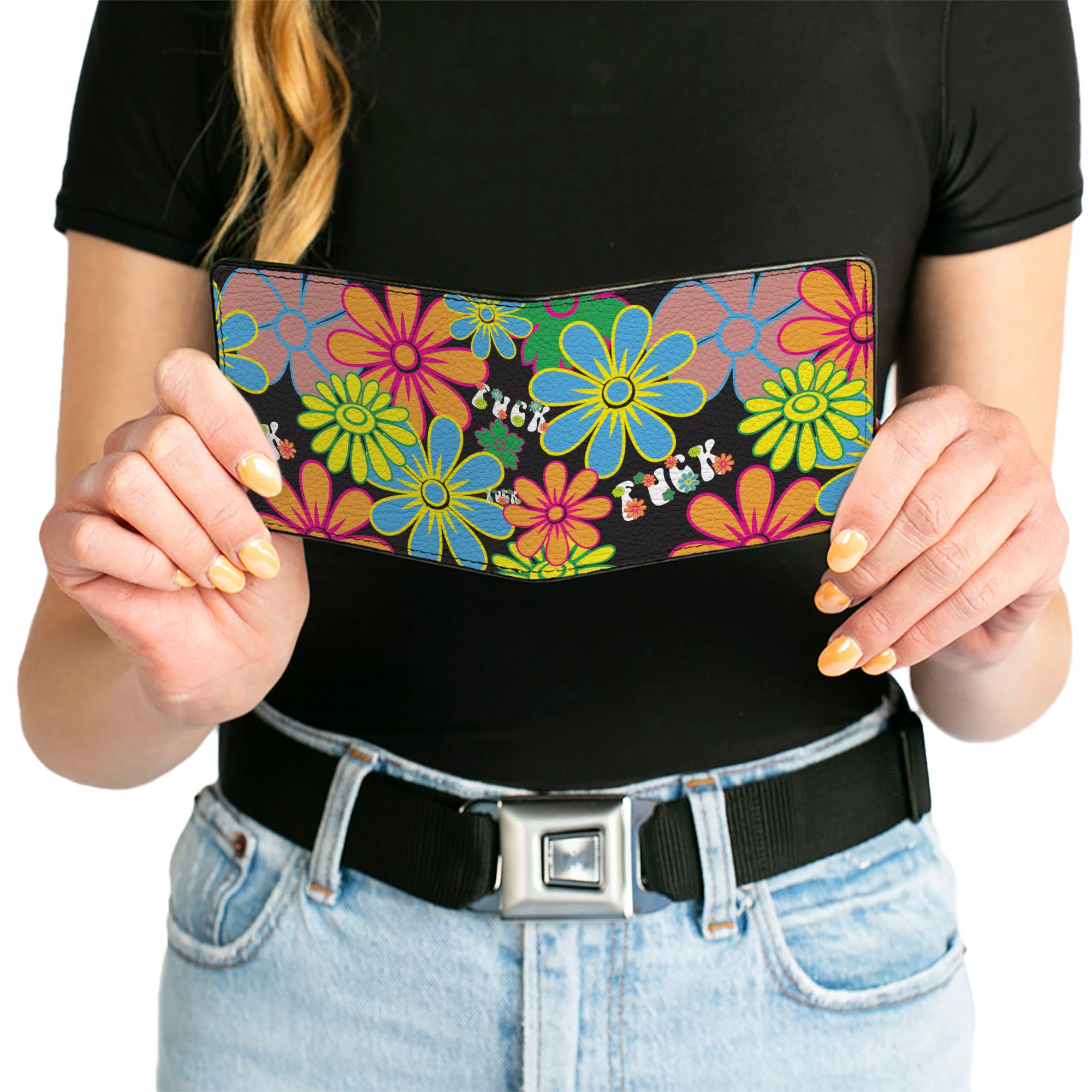 Bi-Fold Wallet - Flower FUCK Collage Black Multi Color Bi-Fold Wallets Buckle-Down