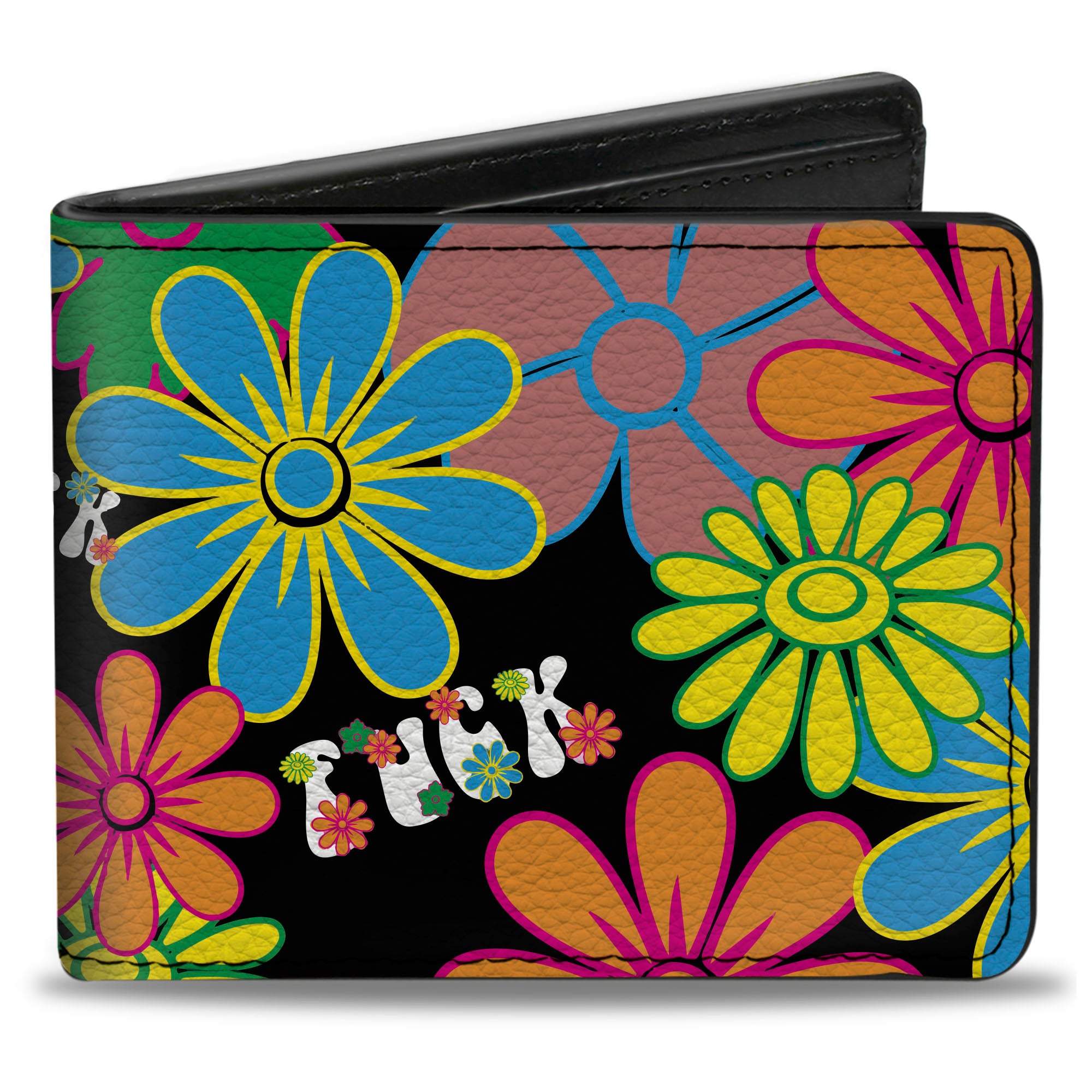 Bi-Fold Wallet - Flower FUCK Collage Black Multi Color Bi-Fold Wallets Buckle-Down