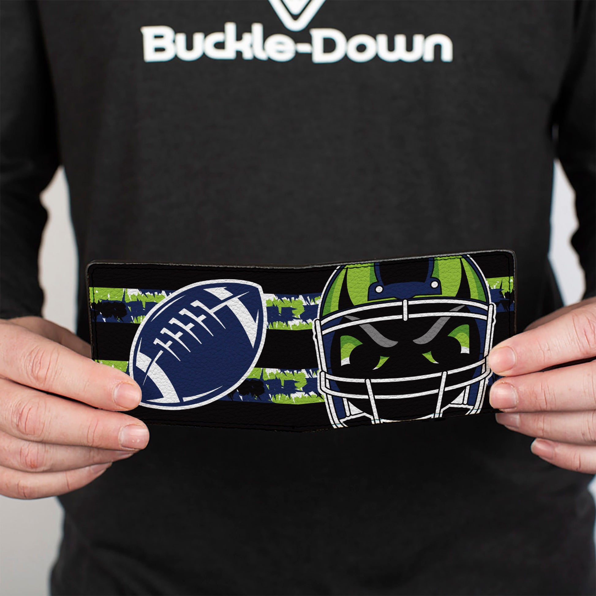 Bi-Fold Wallet - Football Helmet Stripe Black Neon Green Blue Bi-Fold Wallets Buckle-Down