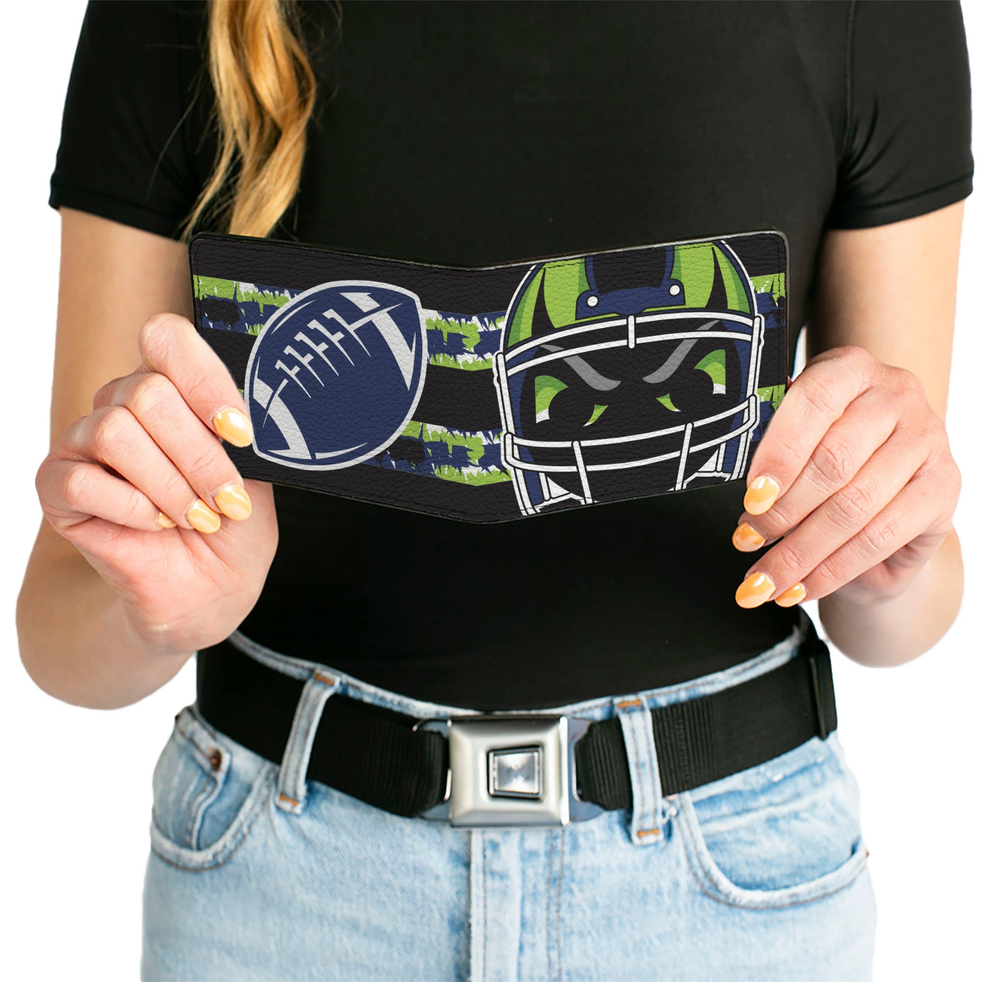 Bi-Fold Wallet - Football Helmet Stripe Black Neon Green Blue Bi-Fold Wallets Buckle-Down