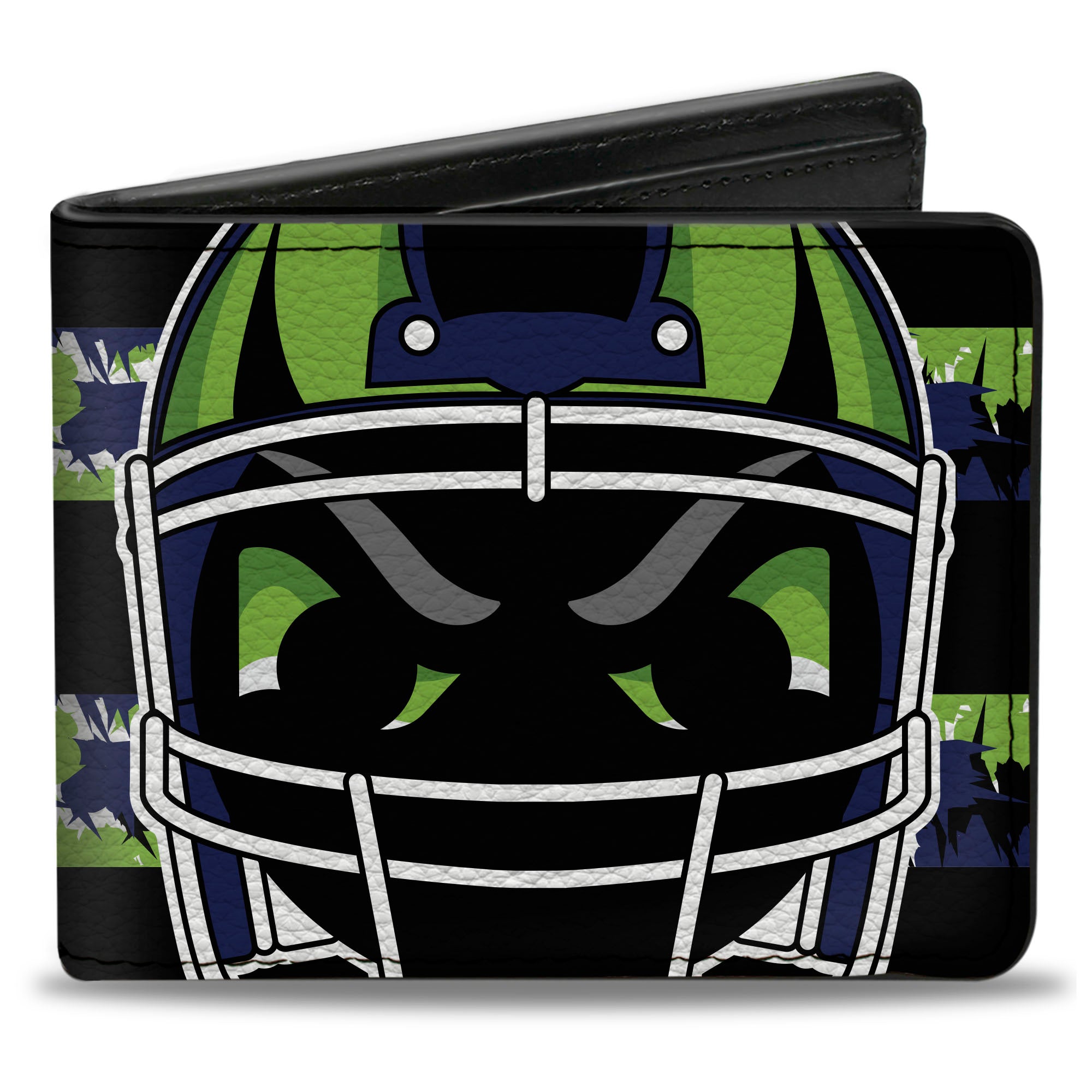 Bi-Fold Wallet - Football Helmet Stripe Black Neon Green Blue Bi-Fold Wallets Buckle-Down
