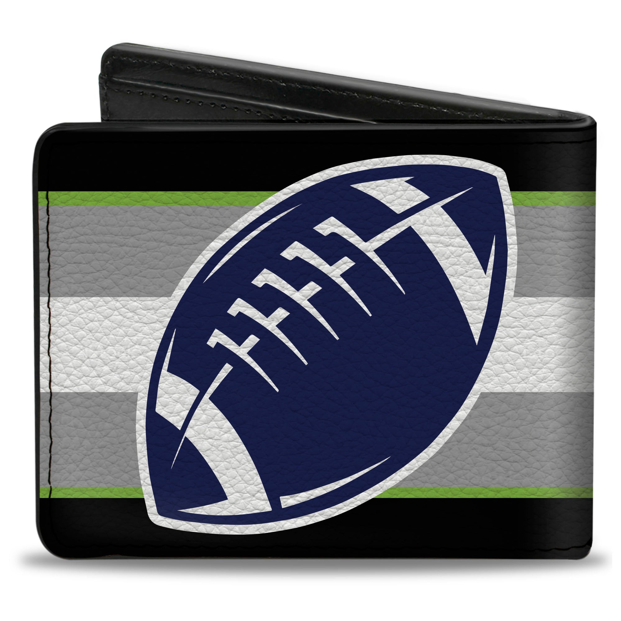 Bi-Fold Wallet - Football Helmet Stripe2 Black Neon Green Silver White Blue Bi-Fold Wallets Buckle-Down