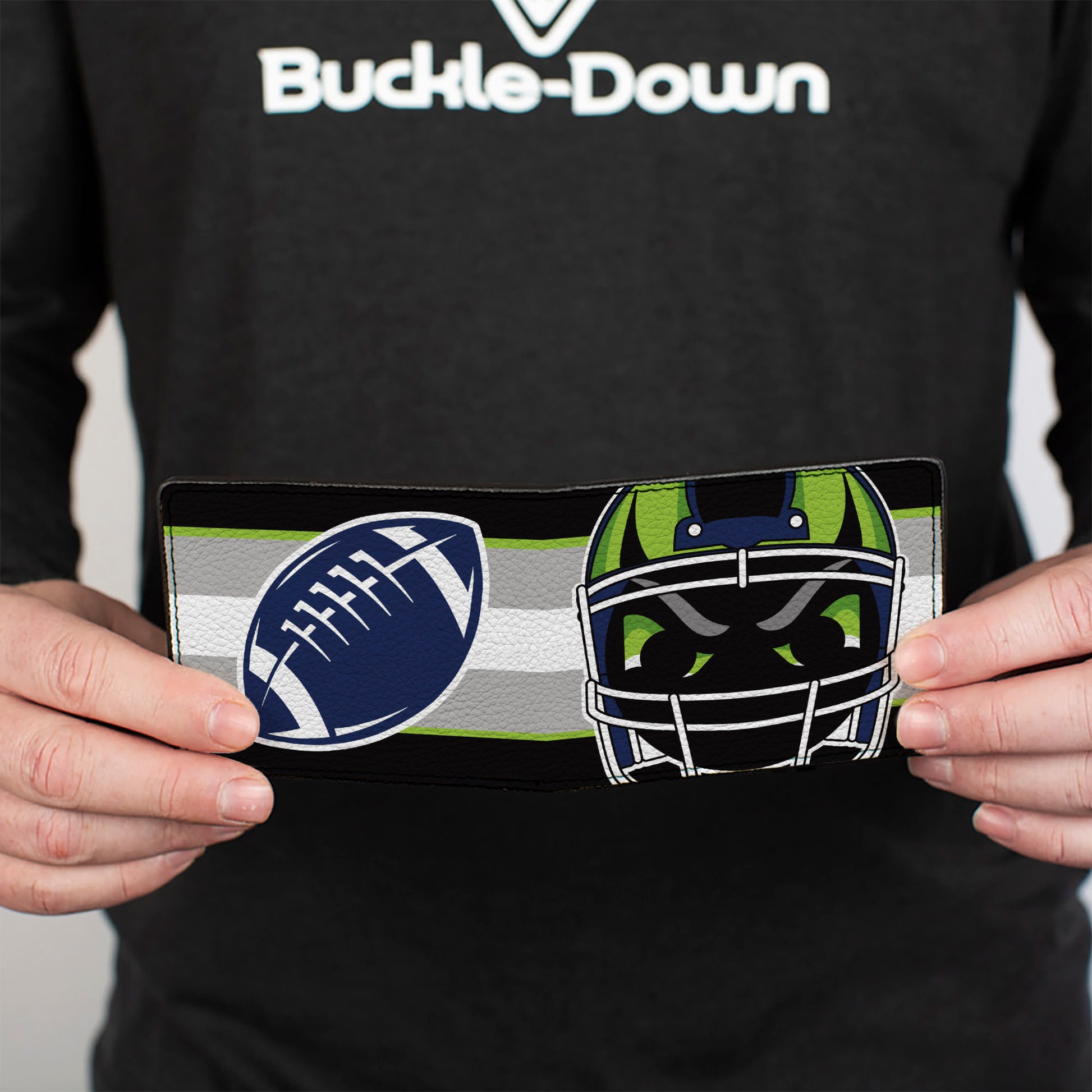 Bi-Fold Wallet - Football Helmet Stripe2 Black Neon Green Silver White Blue Bi-Fold Wallets Buckle-Down