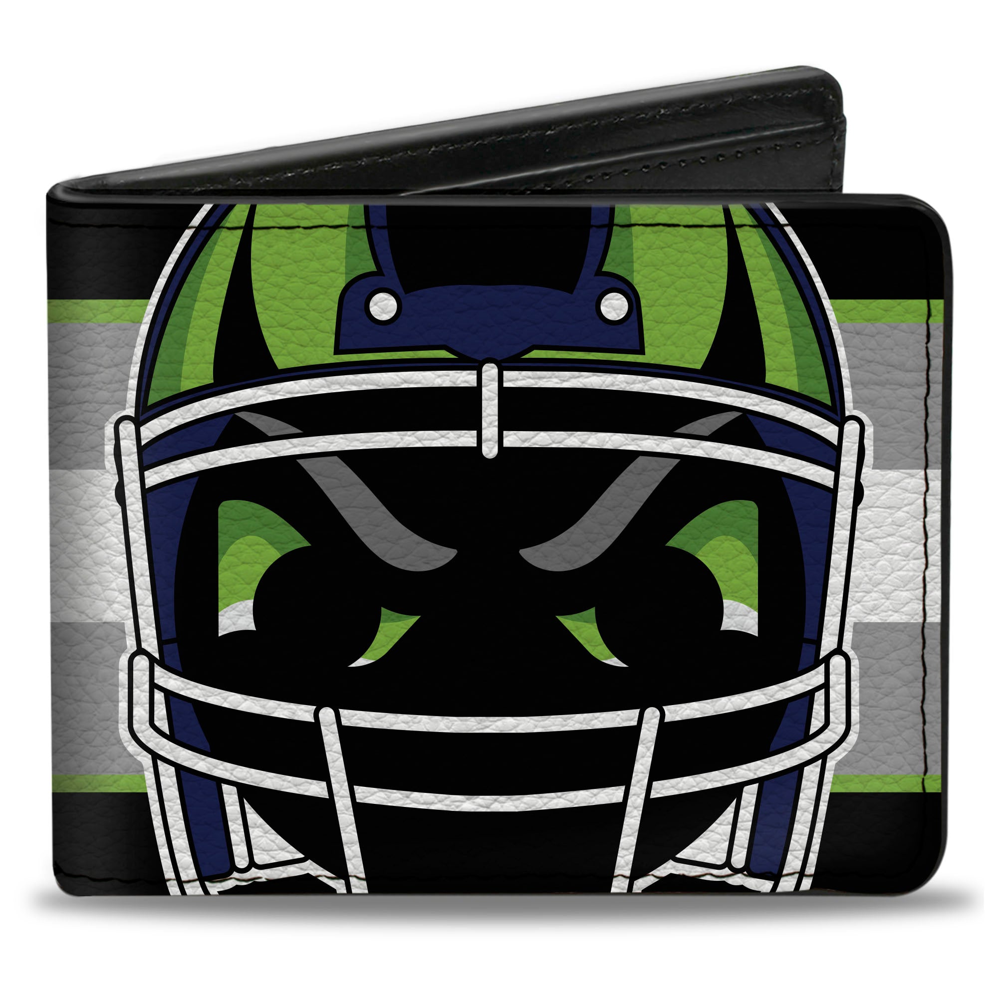 Bi-Fold Wallet - Football Helmet Stripe2 Black Neon Green Silver White Blue Bi-Fold Wallets Buckle-Down