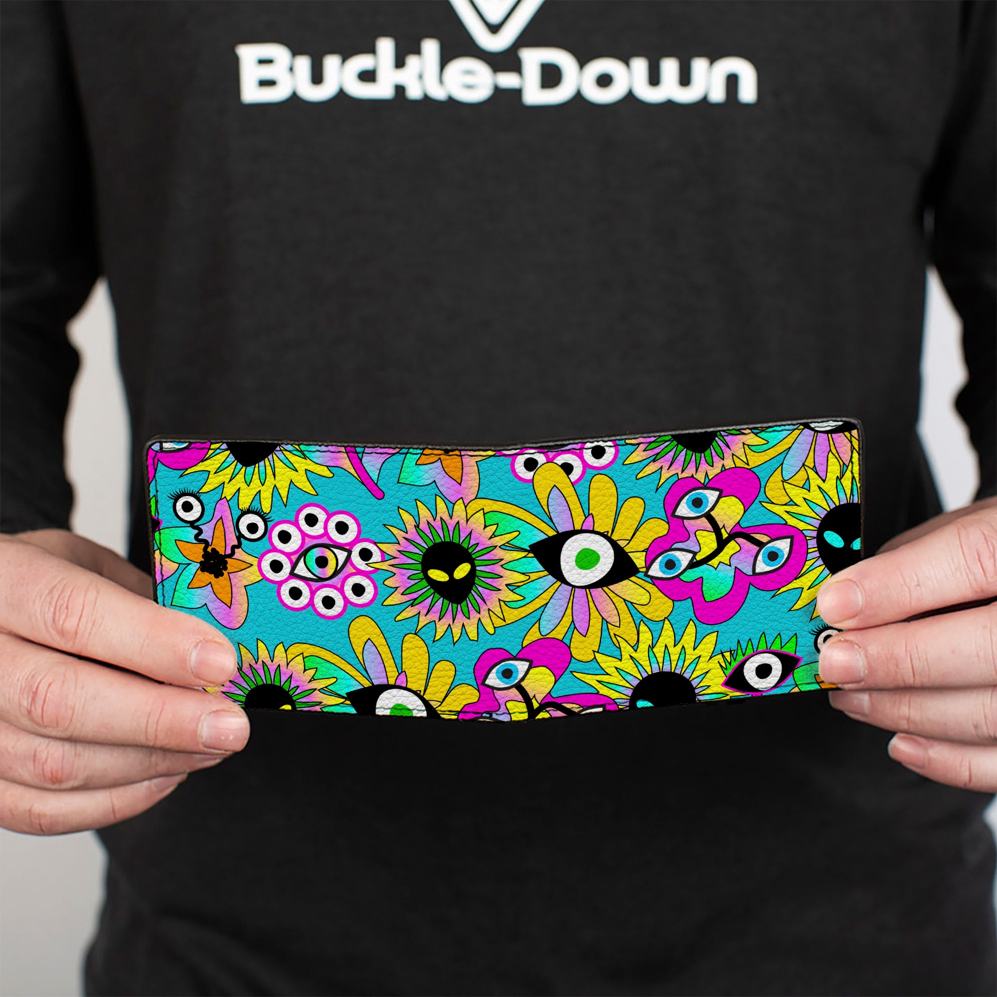 Bi-Fold Wallet - Funky Alien Flowers Aqua Blue/Multi Color Bi-Fold Wallets Buckle-Down