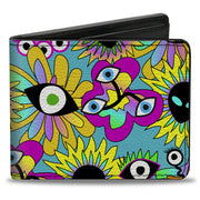 Bi-Fold Wallet - Funky Alien Flowers Aqua Blue/Multi Color Bi-Fold Wallets Buckle-Down