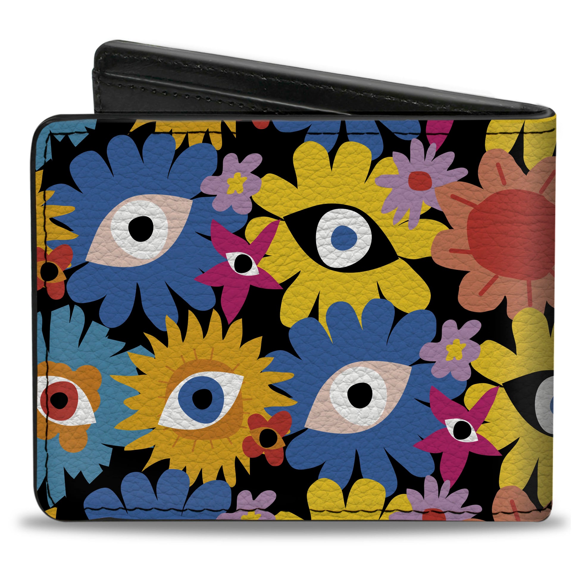 Bi-Fold Wallet - Funky Eye Flowers Black/Multi Color Bi-Fold Wallets Buckle-Down