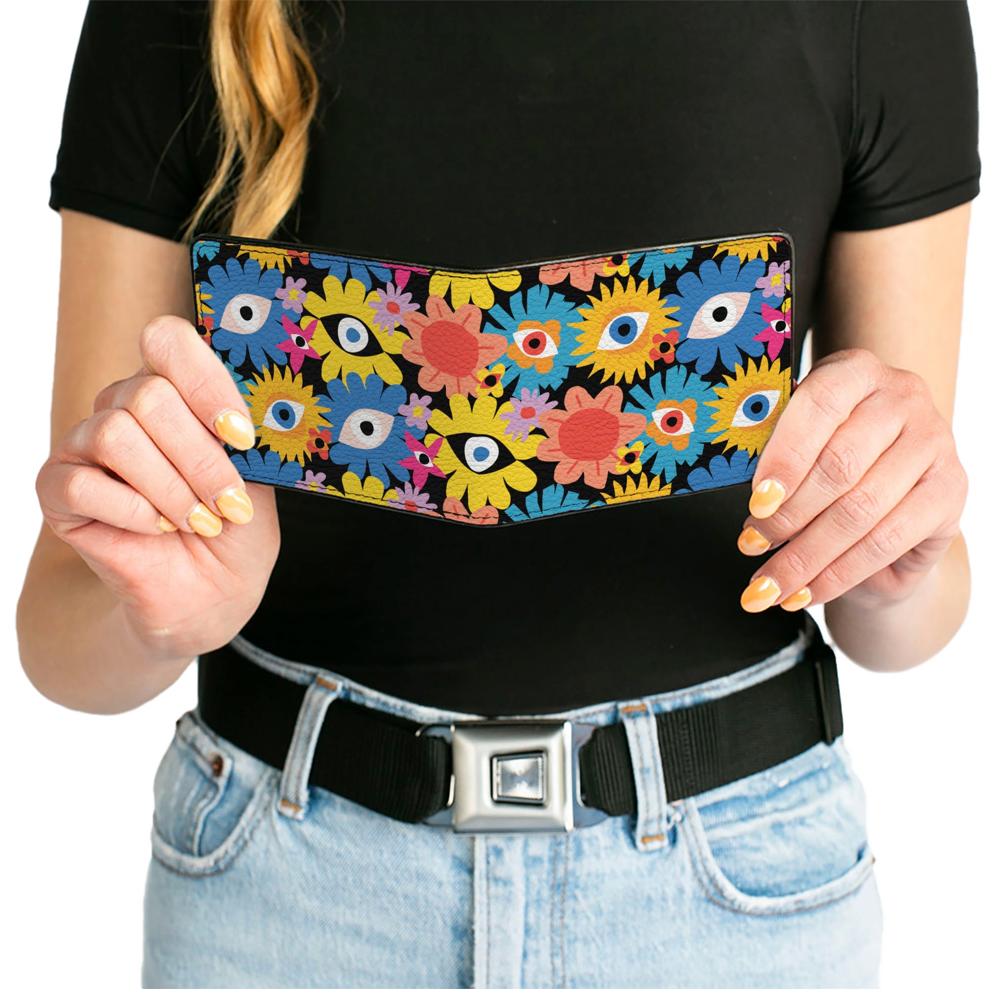 Bi-Fold Wallet - Funky Eye Flowers Black/Multi Color Bi-Fold Wallets Buckle-Down