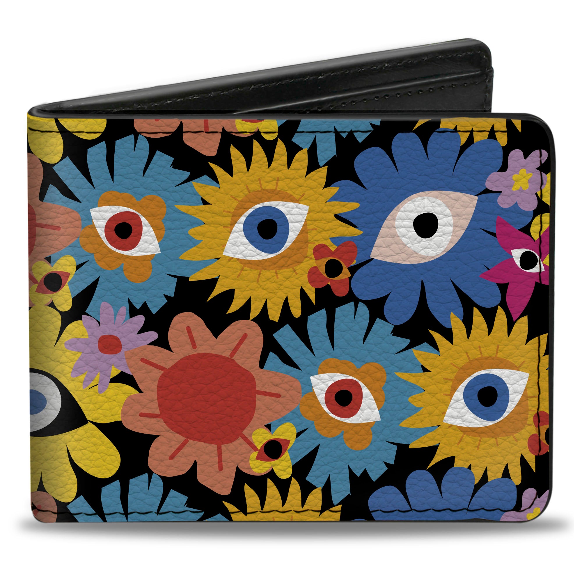 Bi-Fold Wallet - Funky Eye Flowers Black/Multi Color Bi-Fold Wallets Buckle-Down