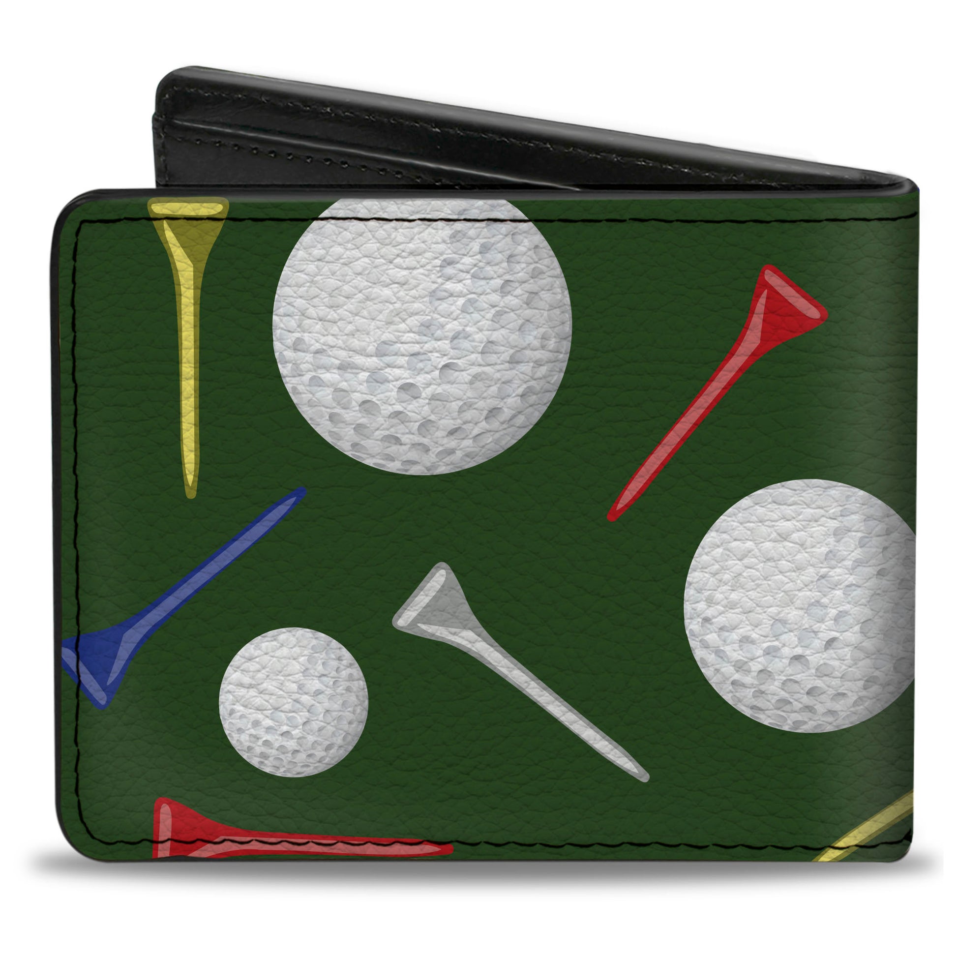 Bi-Fold Wallet - Golf Balls Tees Scattered Green Multi Color Bi-Fold Wallets Buckle-Down