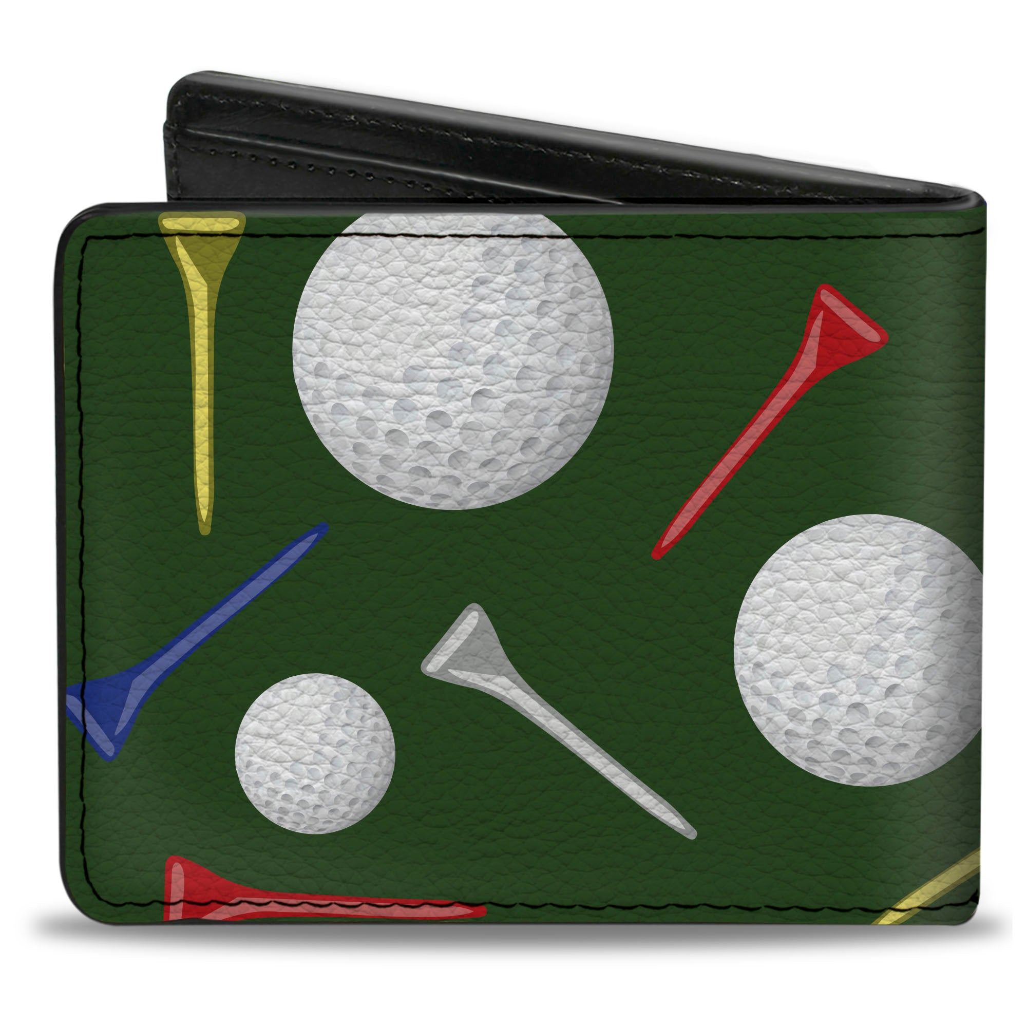 Bi-Fold Wallet - Golf Balls Tees Scattered Green Multi Color Bi-Fold Wallets Buckle-Down