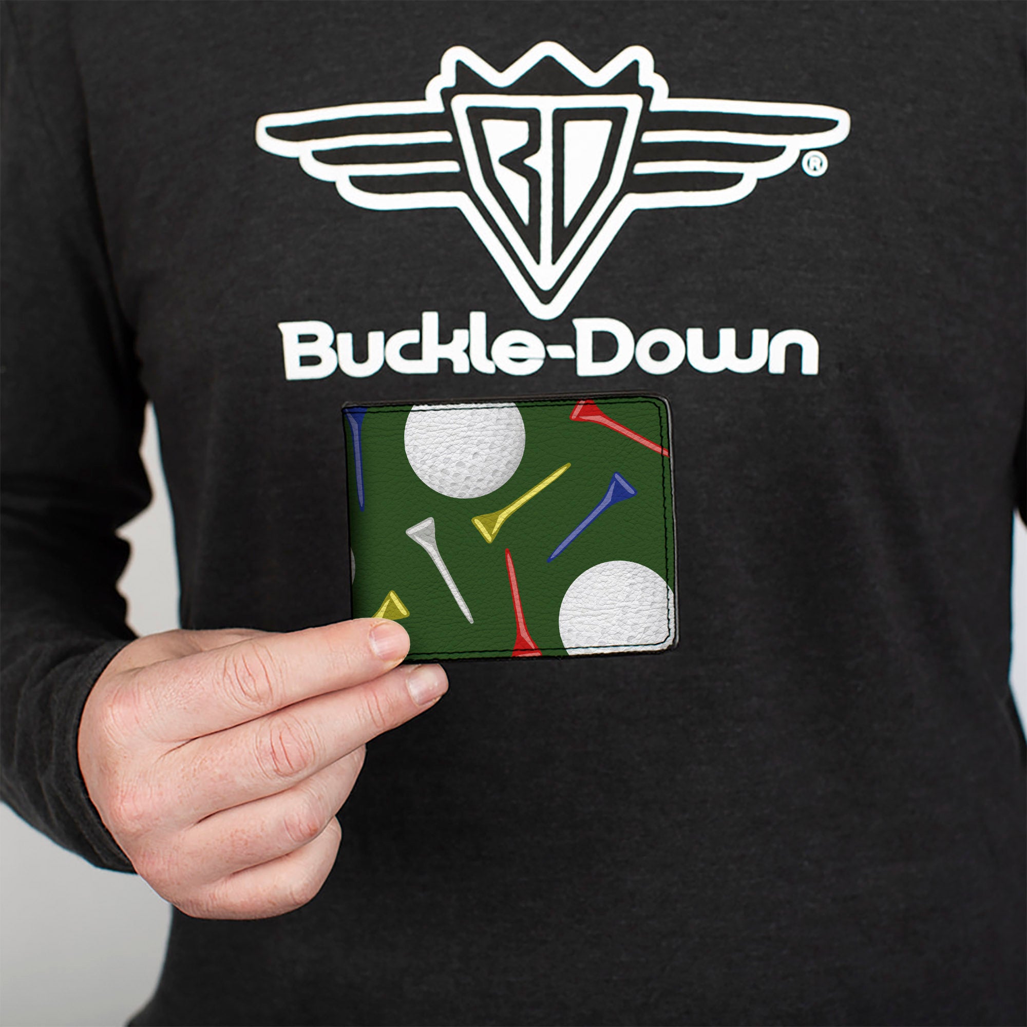 Bi-Fold Wallet - Golf Balls Tees Scattered Green Multi Color Bi-Fold Wallets Buckle-Down