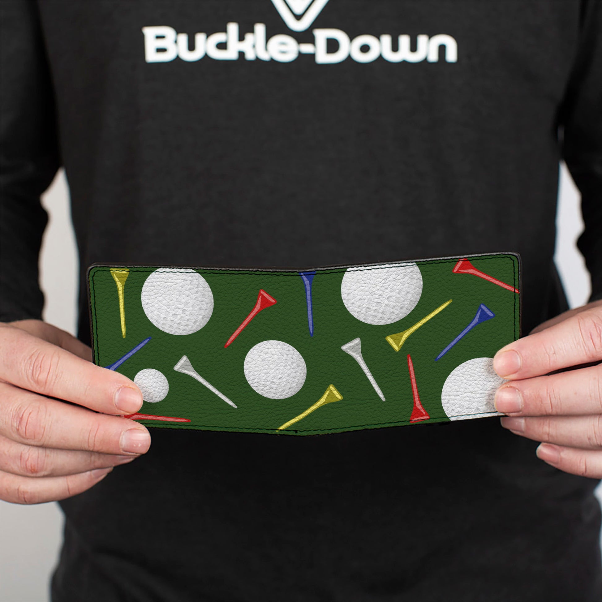 Bi-Fold Wallet - Golf Balls Tees Scattered Green Multi Color Bi-Fold Wallets Buckle-Down