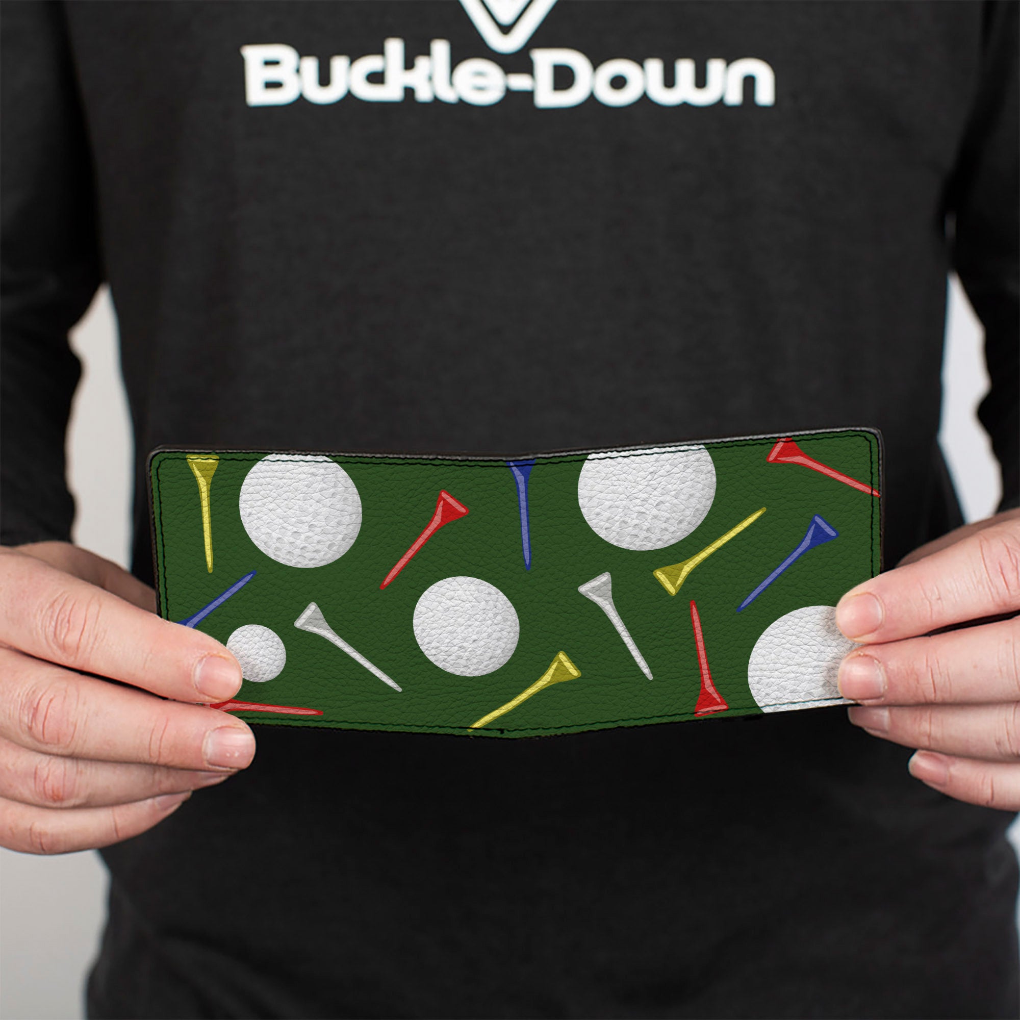 Bi-Fold Wallet - Golf Balls Tees Scattered Green Multi Color Bi-Fold Wallets Buckle-Down