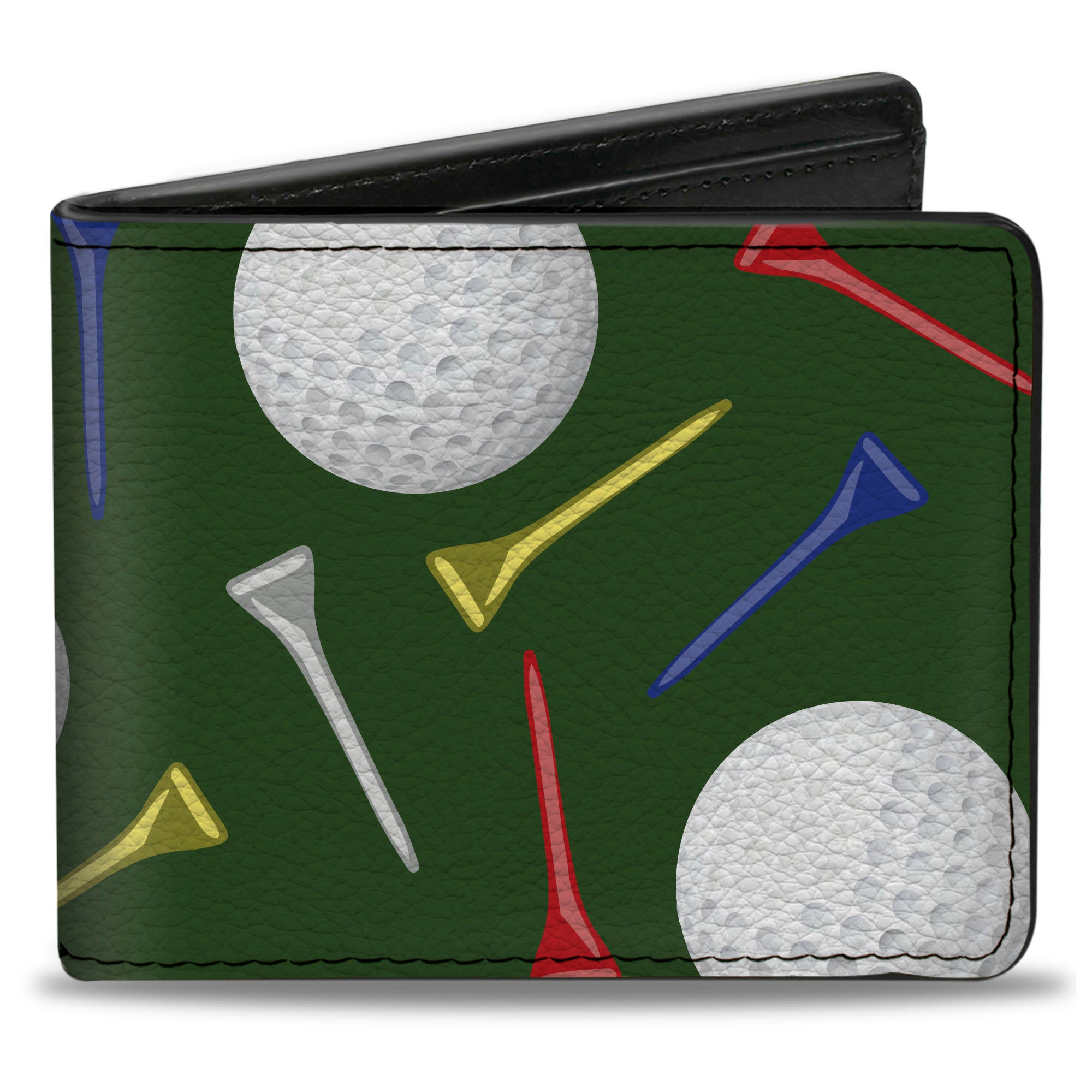 Bi-Fold Wallet - Golf Balls Tees Scattered Green Multi Color Bi-Fold Wallets Buckle-Down