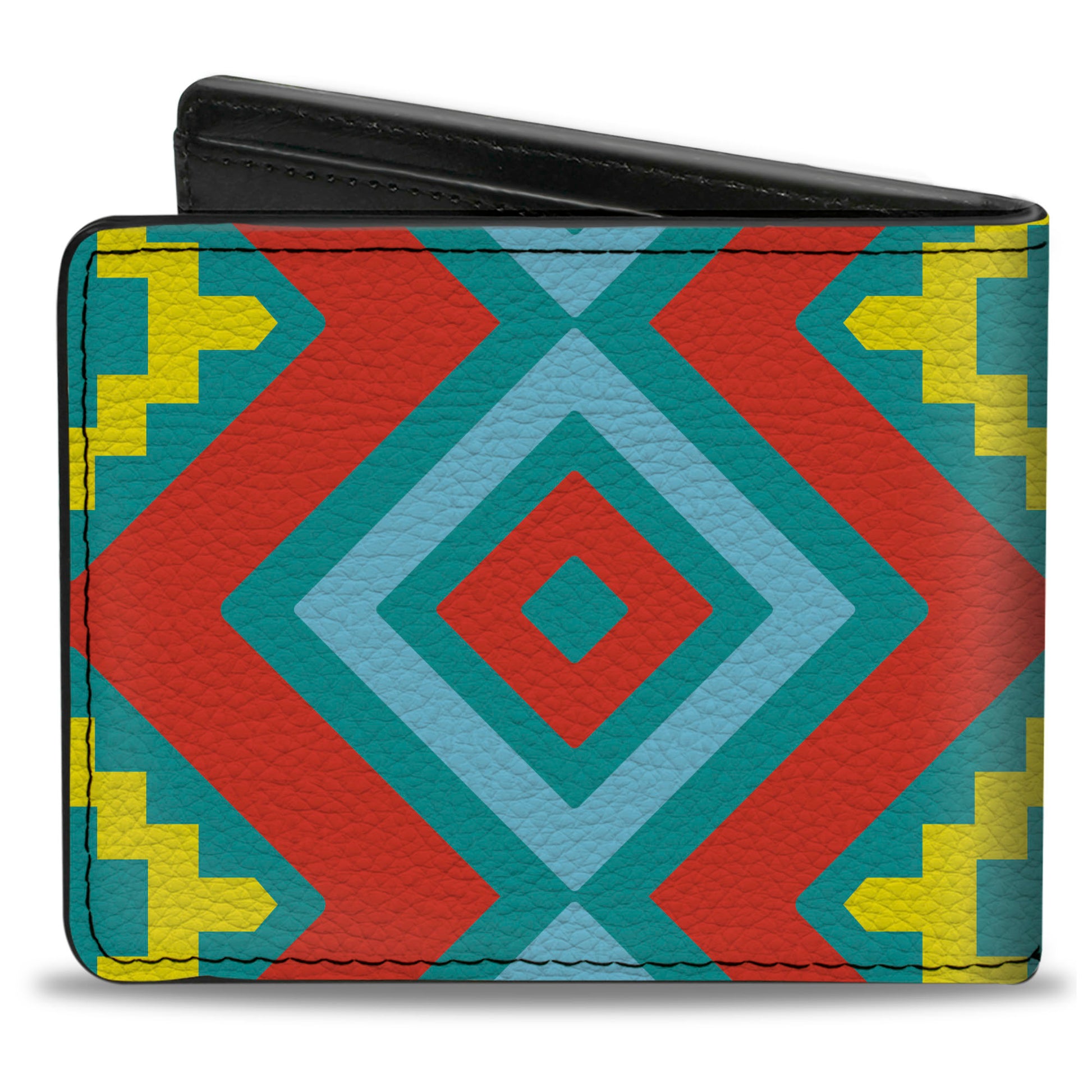Bi-Fold Wallet - Geometric Diamonds Turquoise Blues Orange Yellow Bi-Fold Wallets Buckle-Down