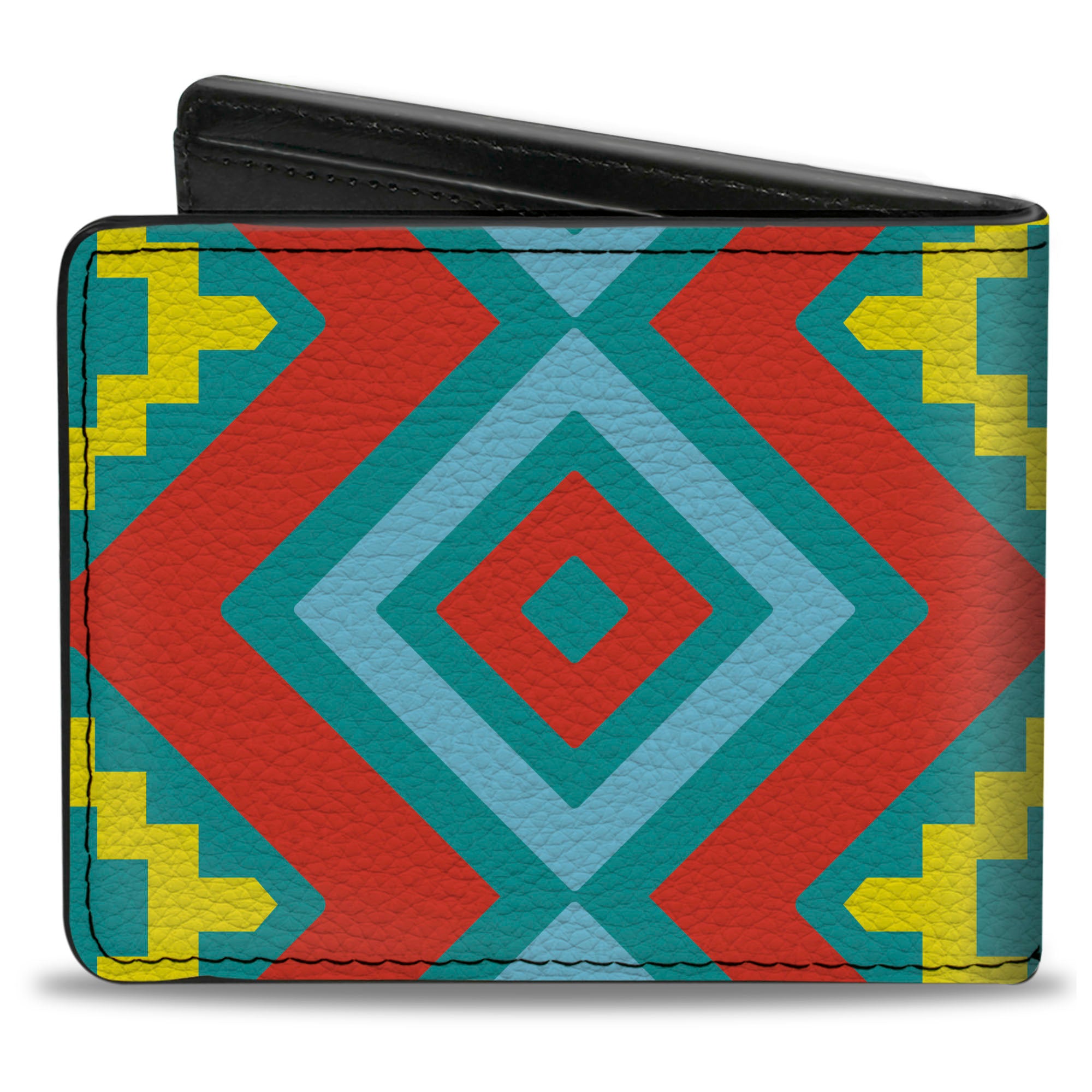 Bi-Fold Wallet - Geometric Diamonds Turquoise Blues Orange Yellow Bi-Fold Wallets Buckle-Down