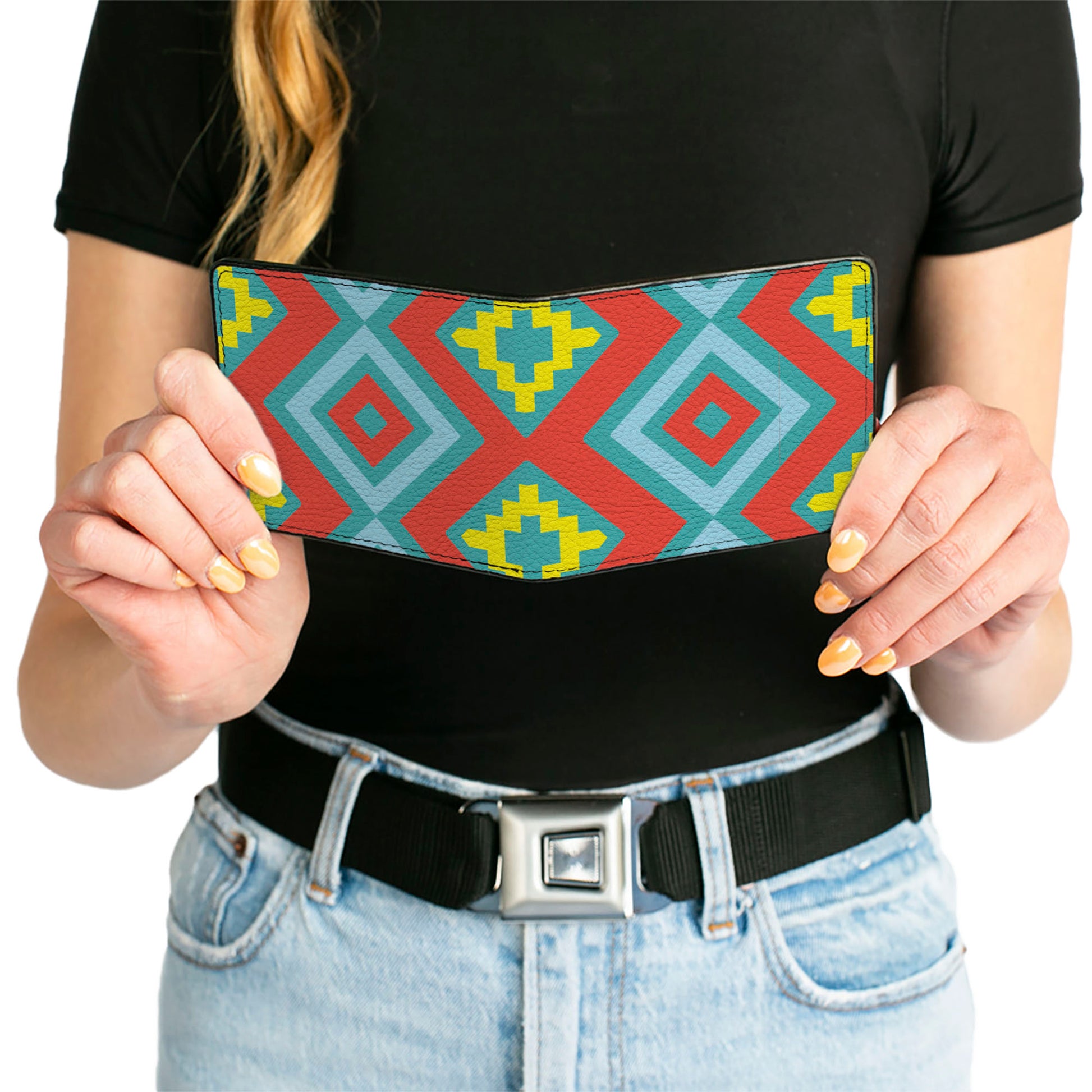 Bi-Fold Wallet - Geometric Diamonds Turquoise Blues Orange Yellow Bi-Fold Wallets Buckle-Down