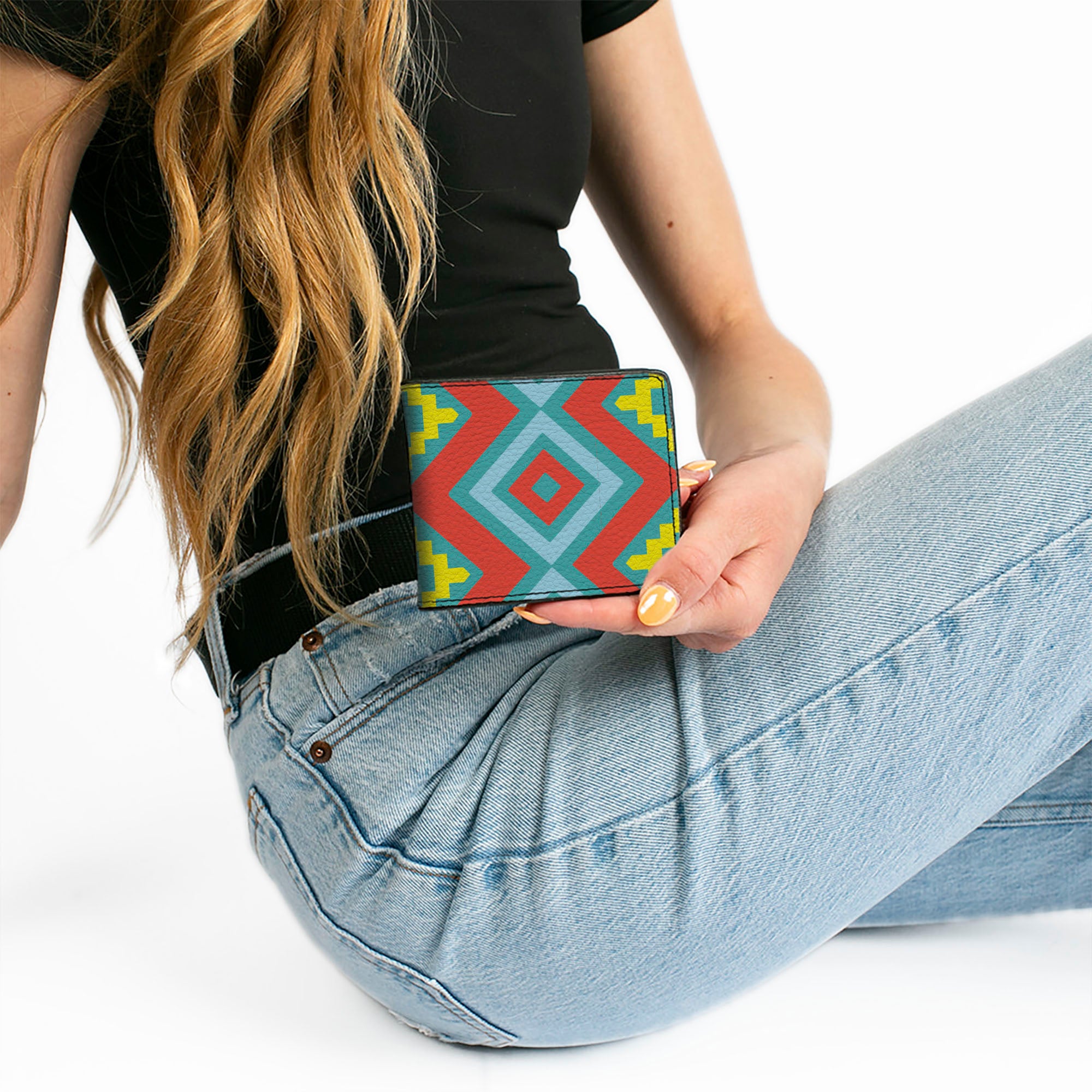 Bi-Fold Wallet - Geometric Diamonds Turquoise Blues Orange Yellow Bi-Fold Wallets Buckle-Down