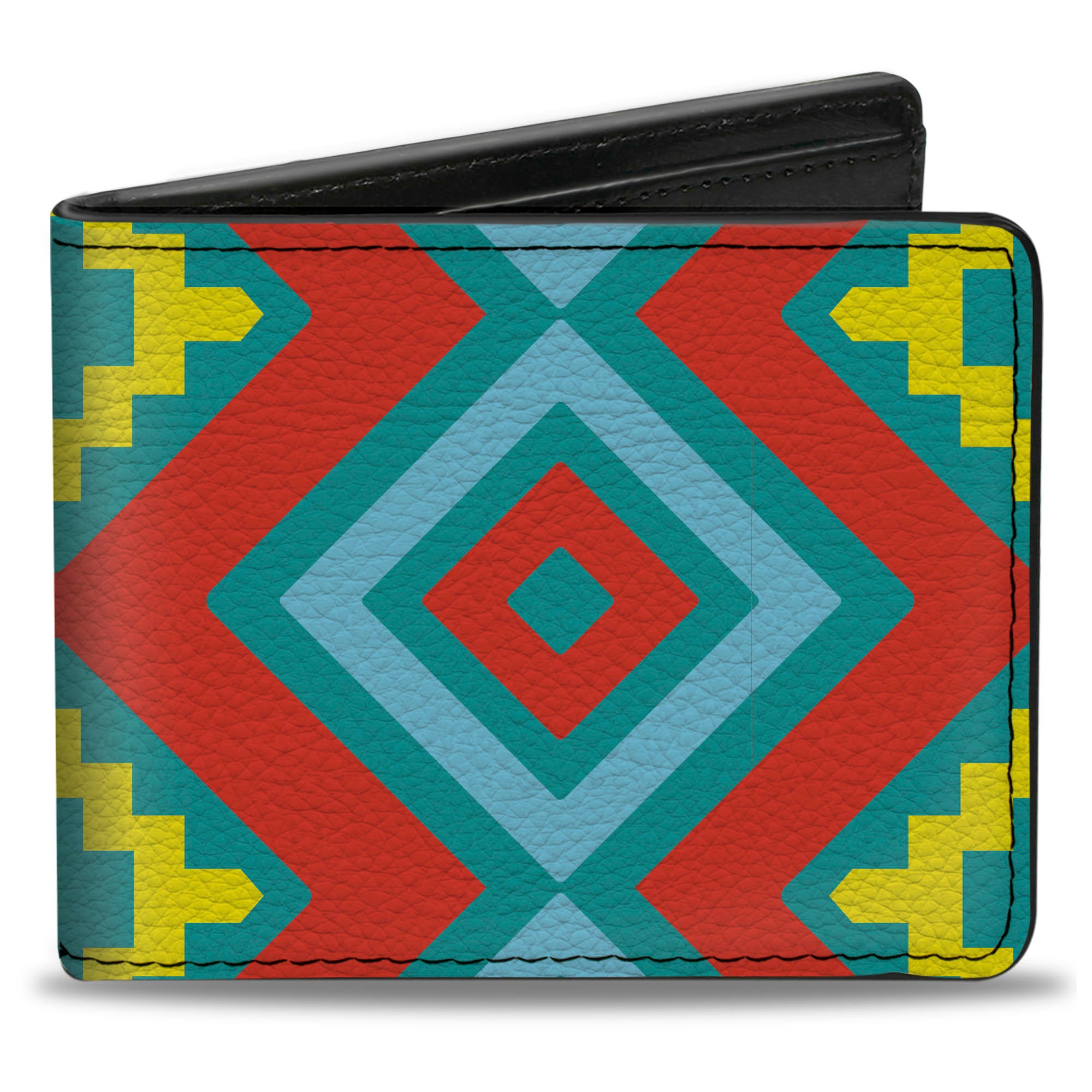 Bi-Fold Wallet - Geometric Diamonds Turquoise Blues Orange Yellow Bi-Fold Wallets Buckle-Down