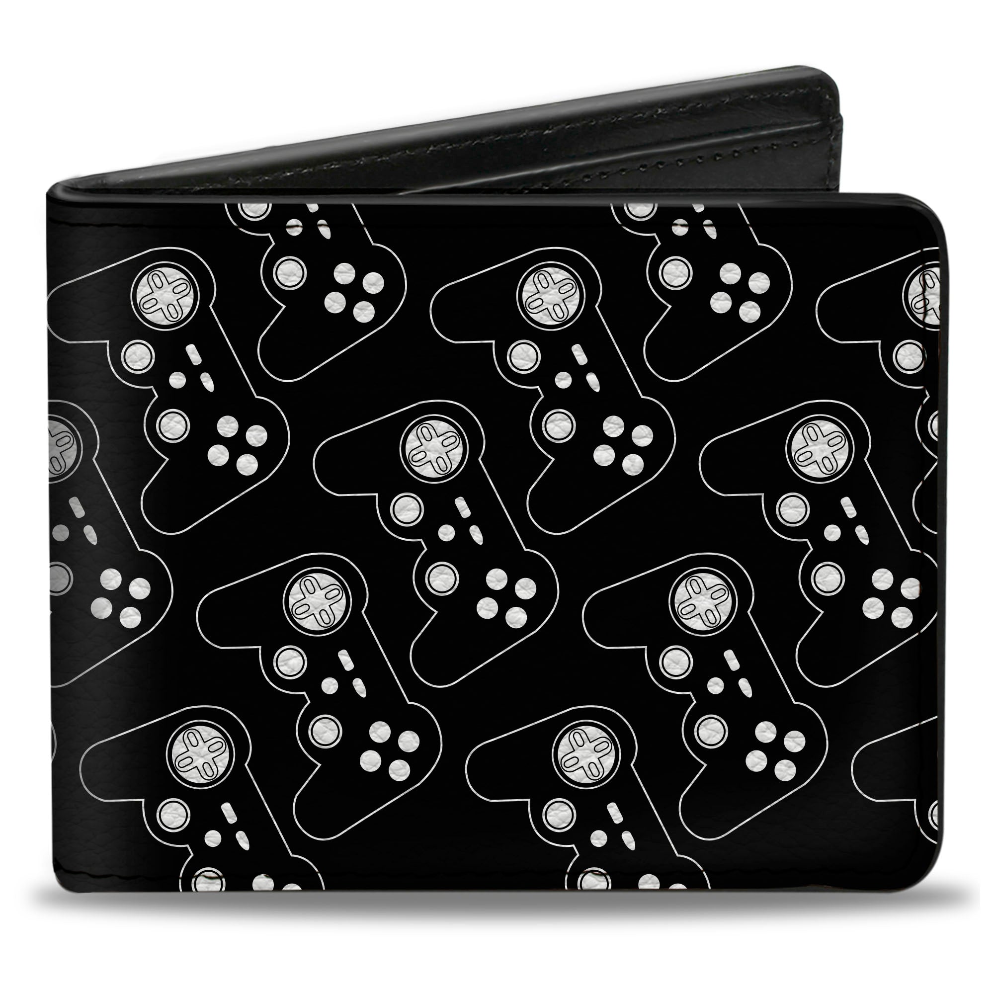 Bi-Fold Wallet - Gaming Controller Repeat Black White Bi-Fold Wallets Buckle-Down