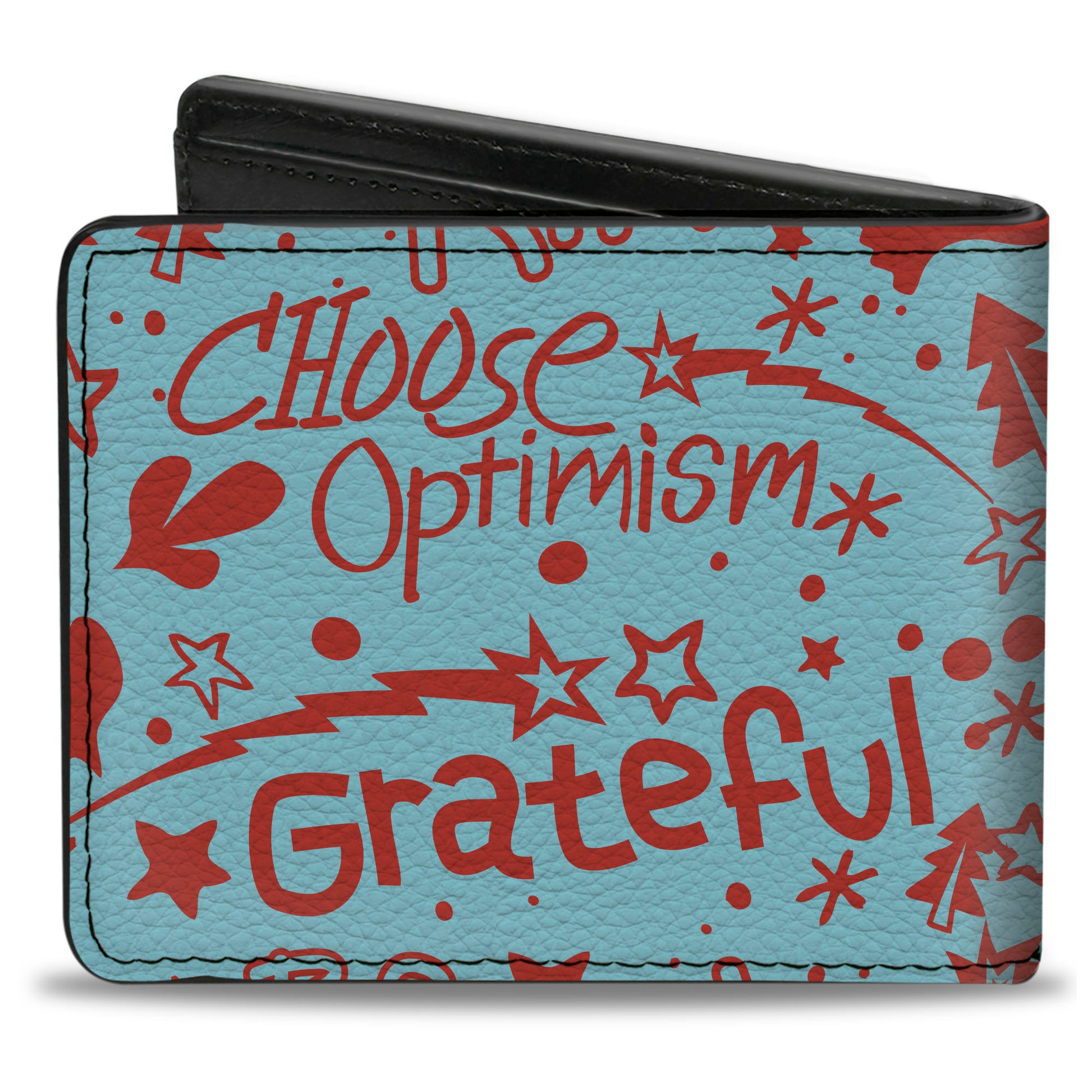 Bi-Fold Wallet - GRATEFUL OPTIMISM BE KIND Icons Collage Blue/Red Bi-Fold Wallets Buckle-Down