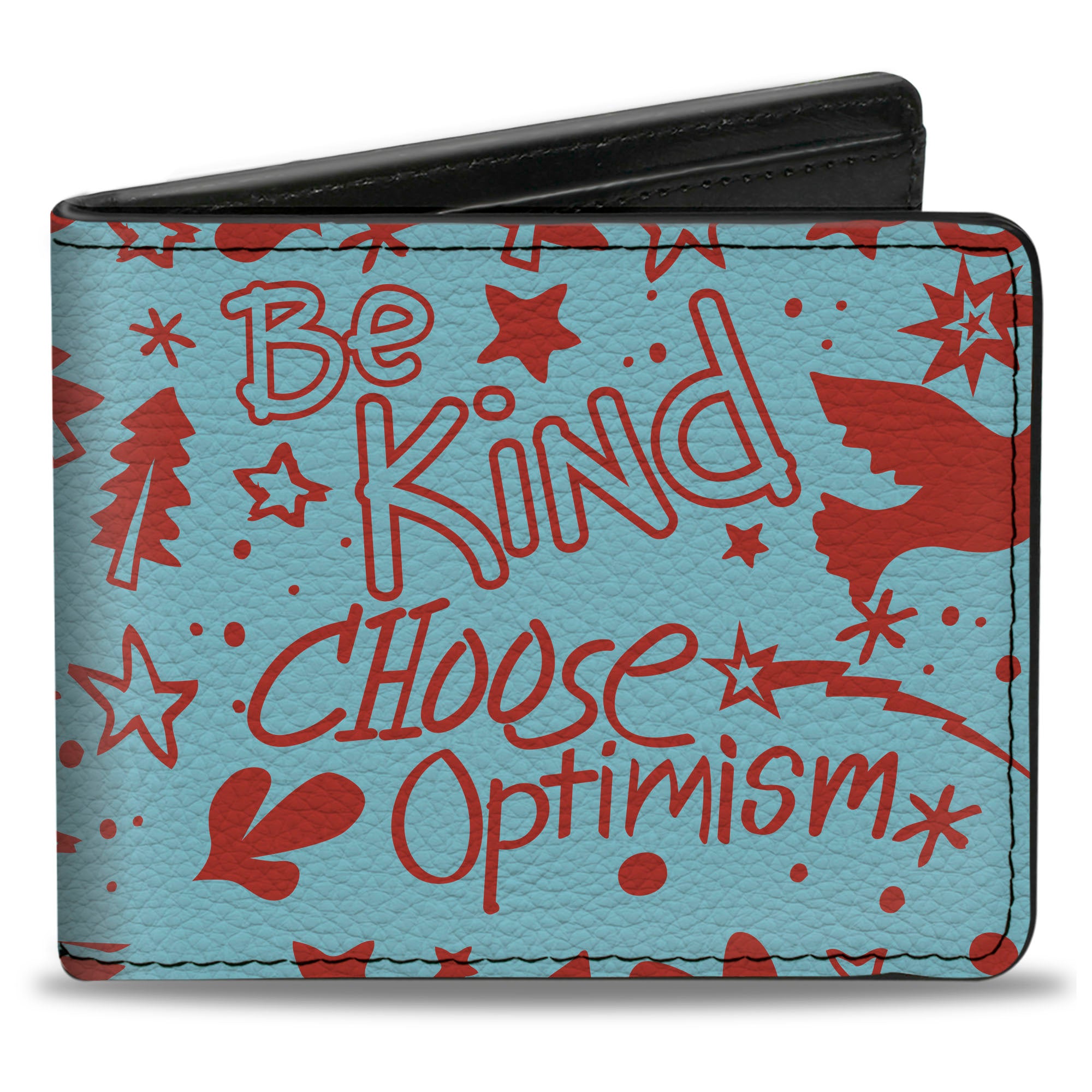 Bi-Fold Wallet - GRATEFUL OPTIMISM BE KIND Icons Collage Blue/Red Bi-Fold Wallets Buckle-Down