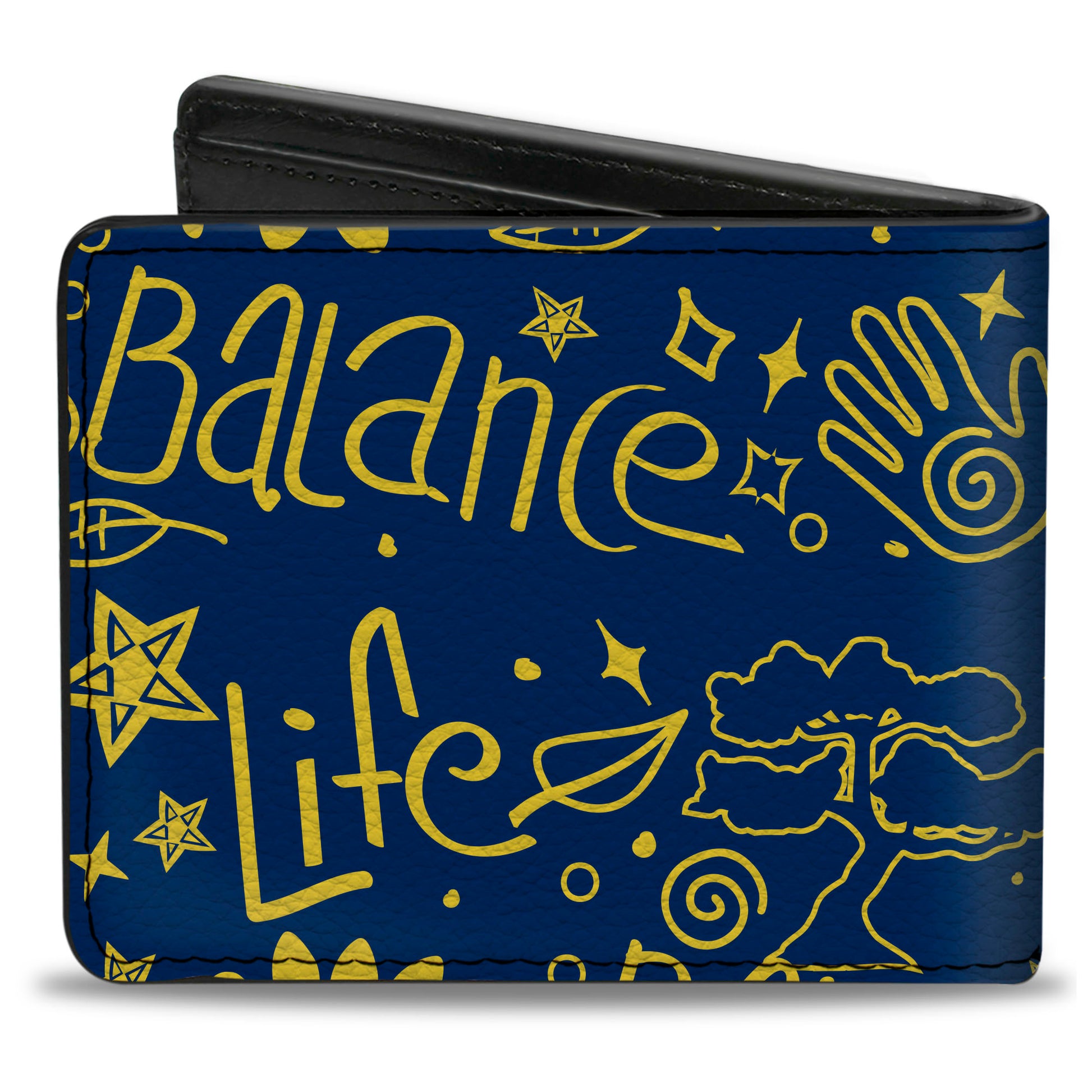 Bi-Fold Wallet - HARMONY BALANCE LIFE Icons Collage Blue/Yellow Bi-Fold Wallets Buckle-Down