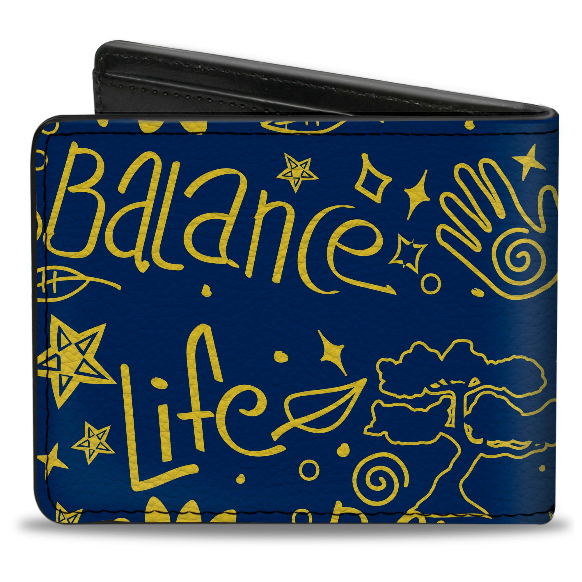 Bi-Fold Wallet - HARMONY BALANCE LIFE Icons Collage Blue/Yellow Bi-Fold Wallets Buckle-Down