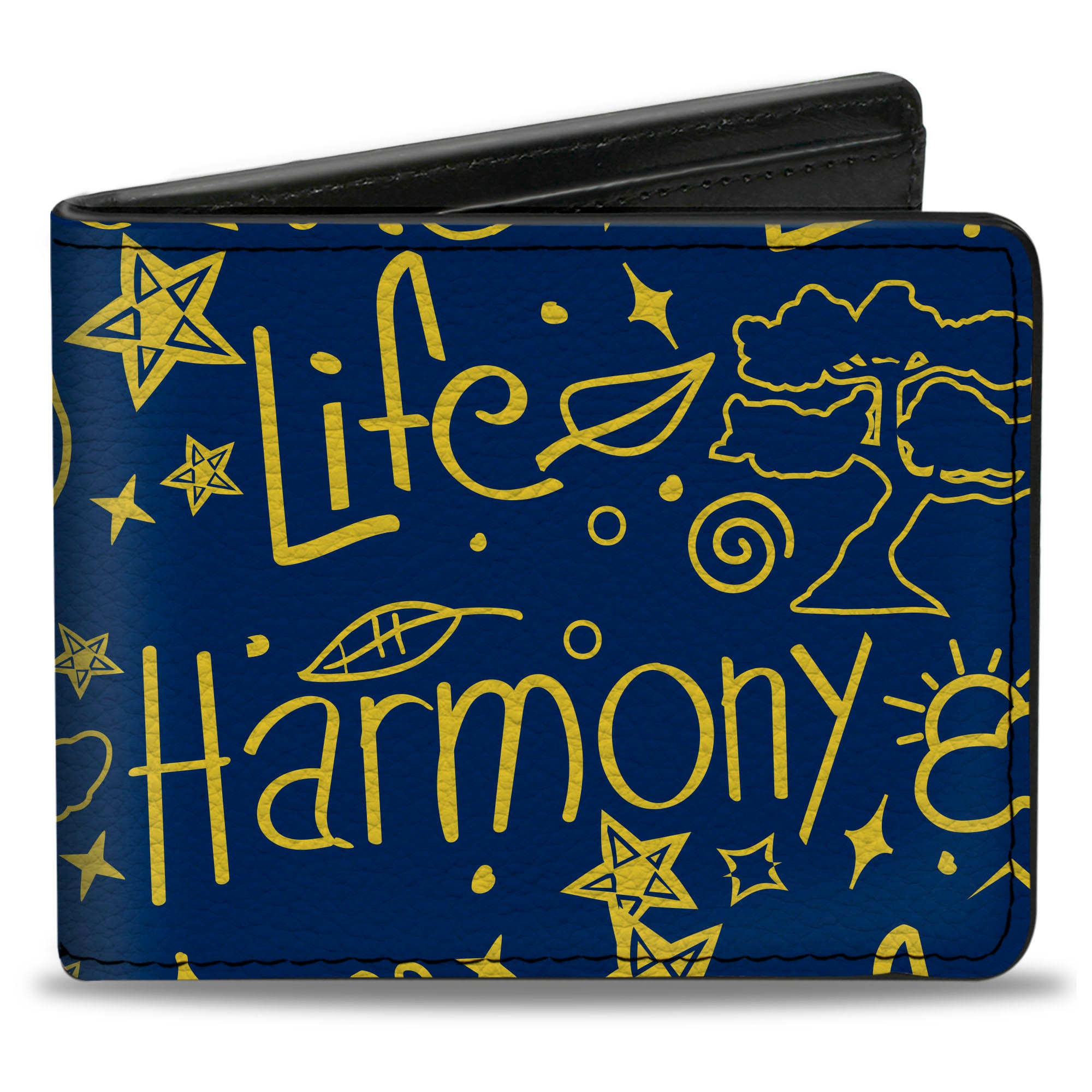 Bi-Fold Wallet - HARMONY BALANCE LIFE Icons Collage Blue/Yellow Bi-Fold Wallets Buckle-Down