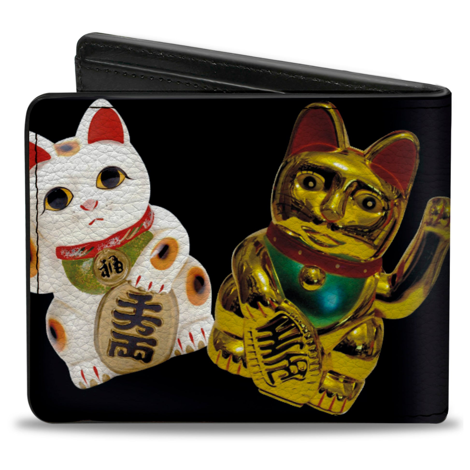 Bi-Fold Wallet - Maneki Neko Lucky Cats Gold Black White Bi-Fold Wallets Buckle-Down