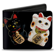 Bi-Fold Wallet - Maneki Neko Lucky Cats Gold Black White Bi-Fold Wallets Buckle-Down