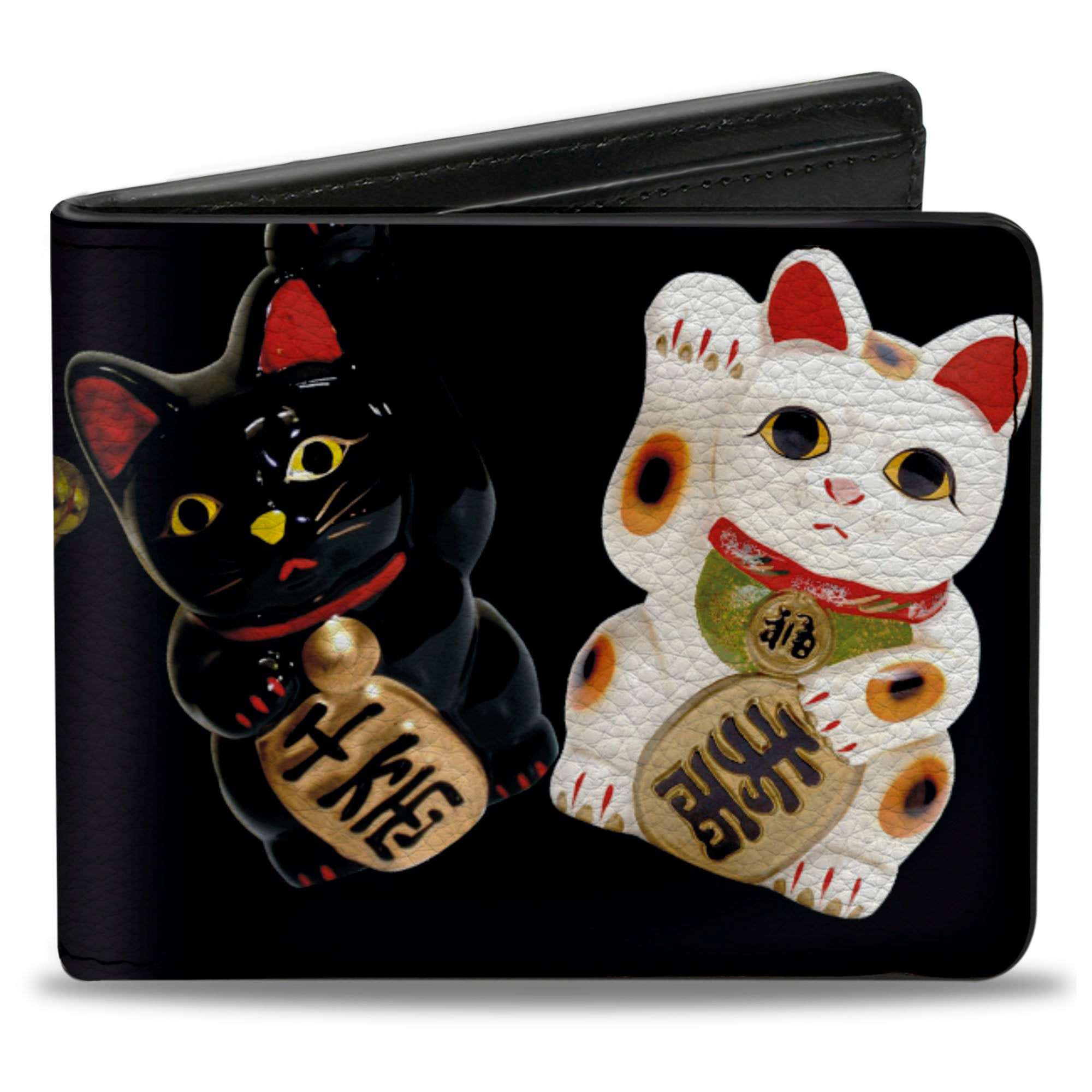 Bi-Fold Wallet - Maneki Neko Lucky Cats Gold Black White Bi-Fold Wallets Buckle-Down