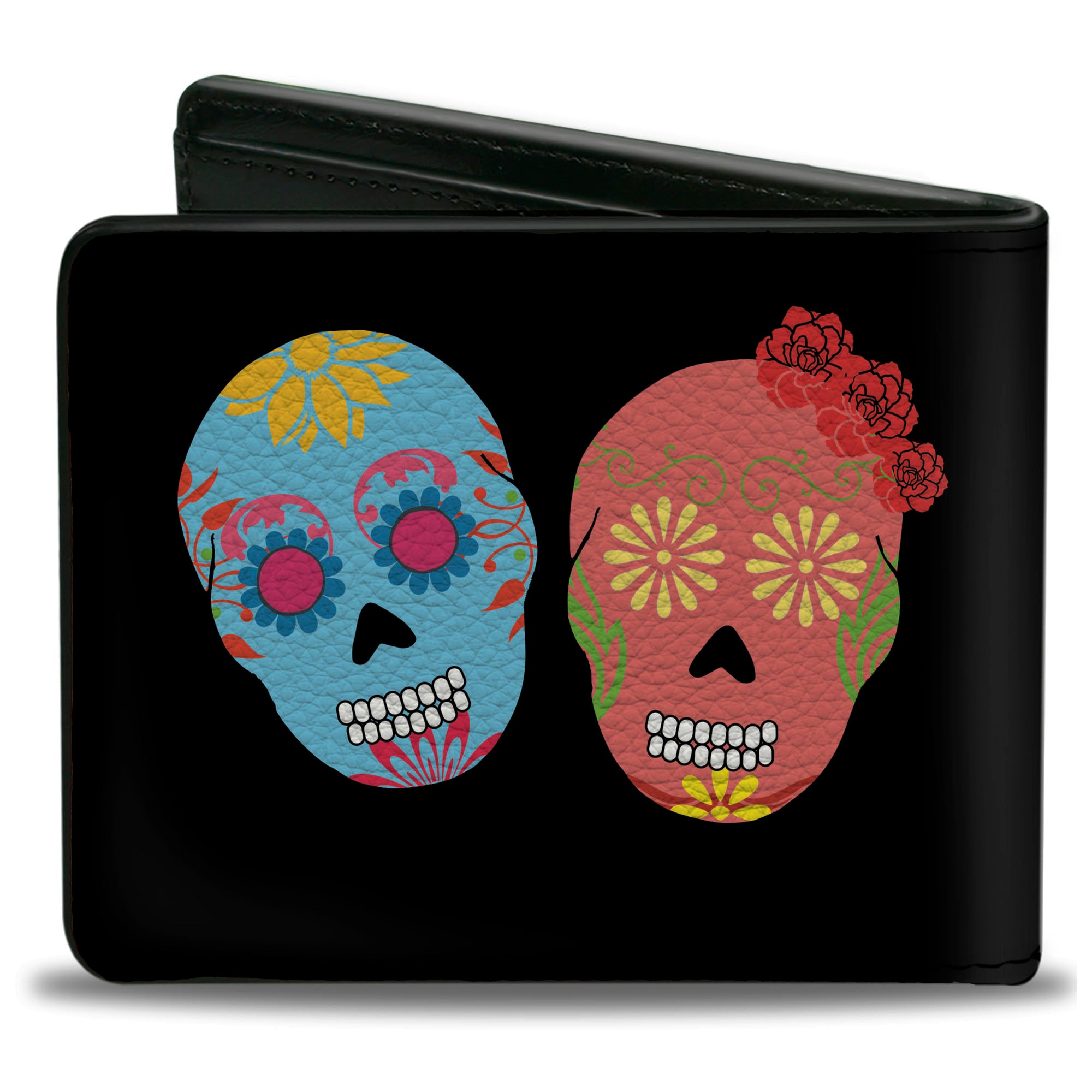 Bi-Fold Wallet - Painted Sugar Skulls Black Multi Color Bi-Fold Wallets Buckle-Down