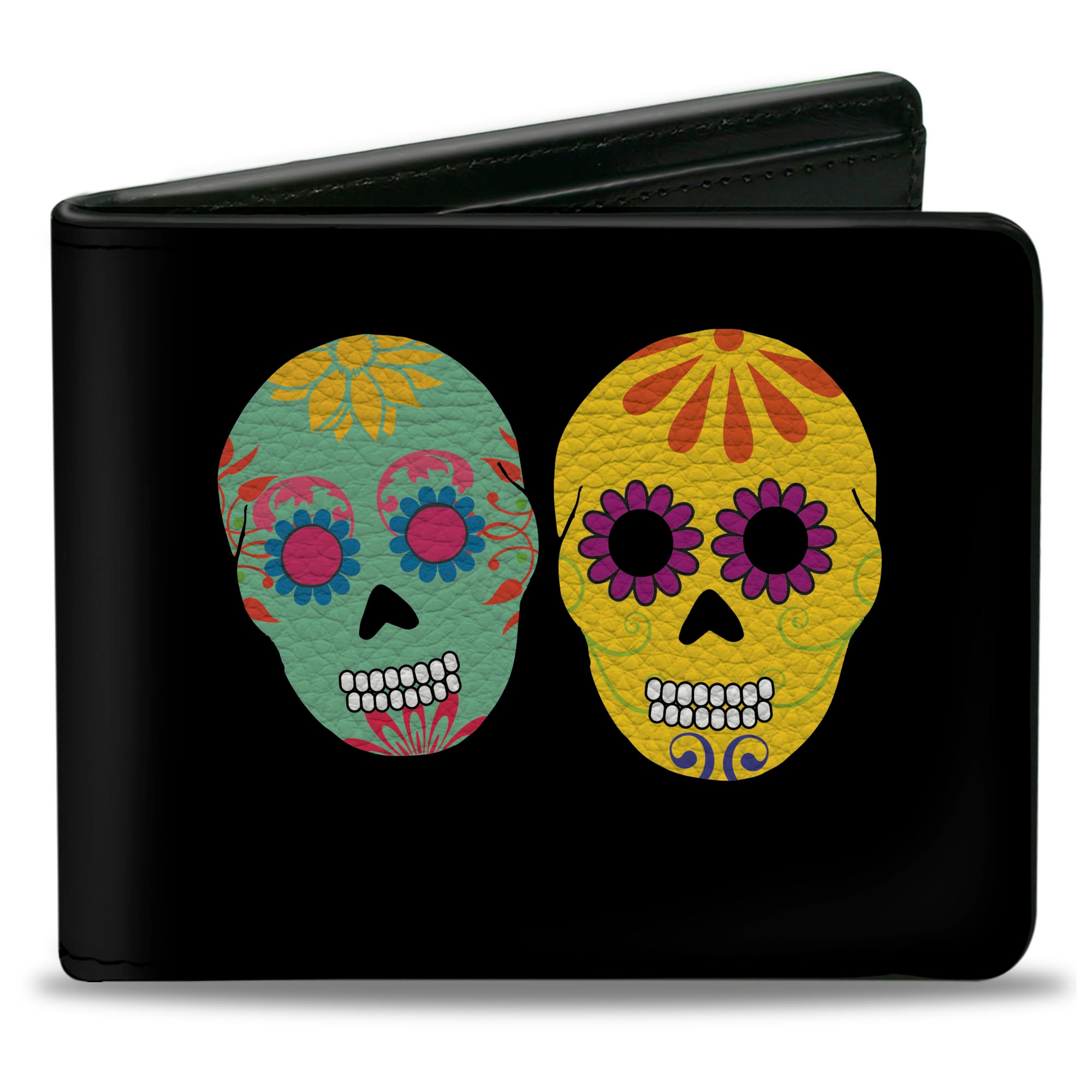 Bi-Fold Wallet - Painted Sugar Skulls Black Multi Color Bi-Fold Wallets Buckle-Down