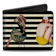 Bi-Fold Wallet - Pin Up Girl Poses Stripe Black White Bi-Fold Wallets Buckle-Down