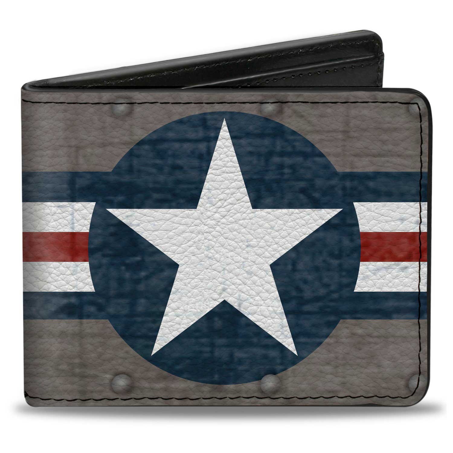Bi-Fold Wallet - Pin Up Girl Poses CLOSE-UP Star & Stripes Gray Blue White Red Bi-Fold Wallets Buckle-Down