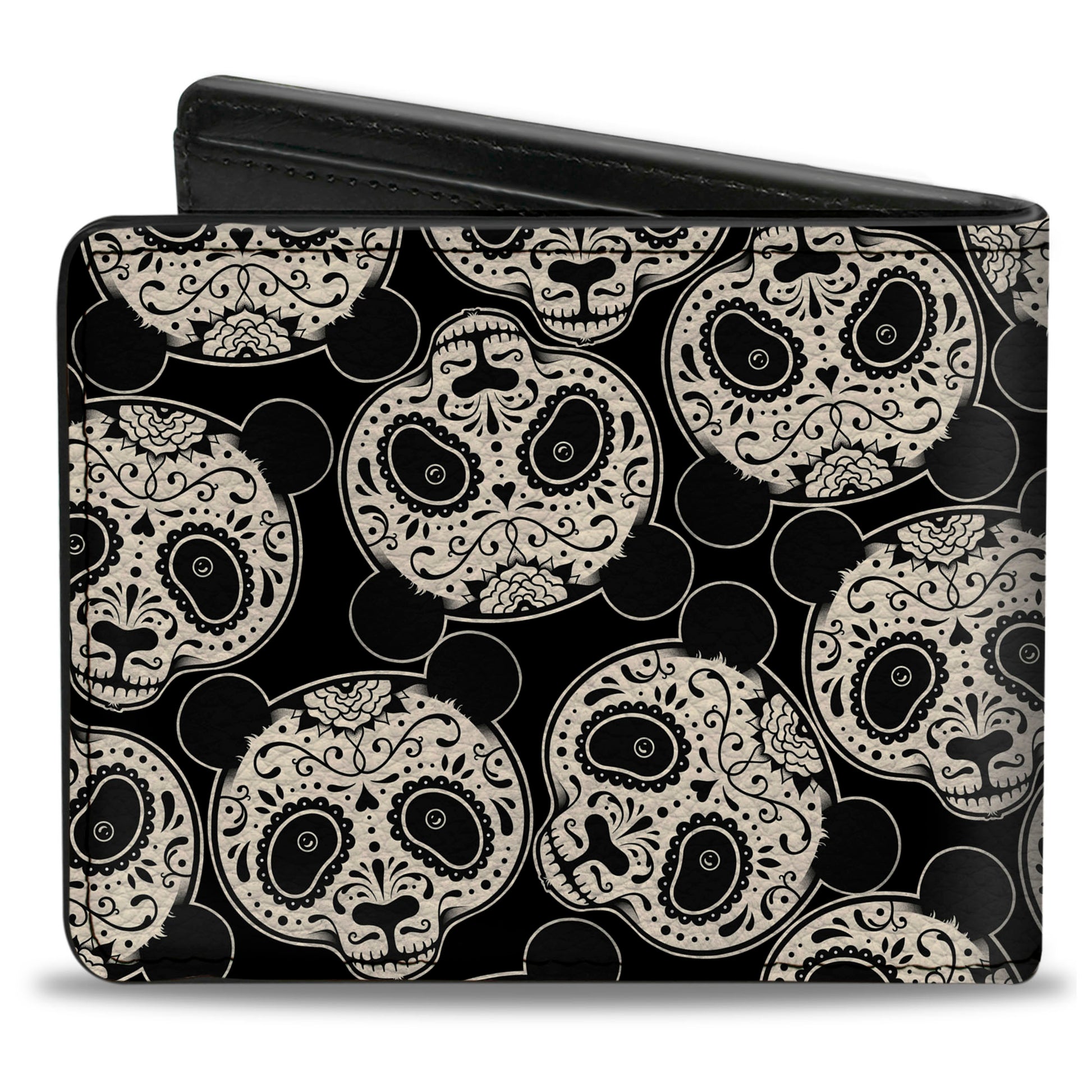 Bi-Fold Wallet - Panda Bear Sugar Skull Scattered Black White Bi-Fold Wallets Buckle-Down
