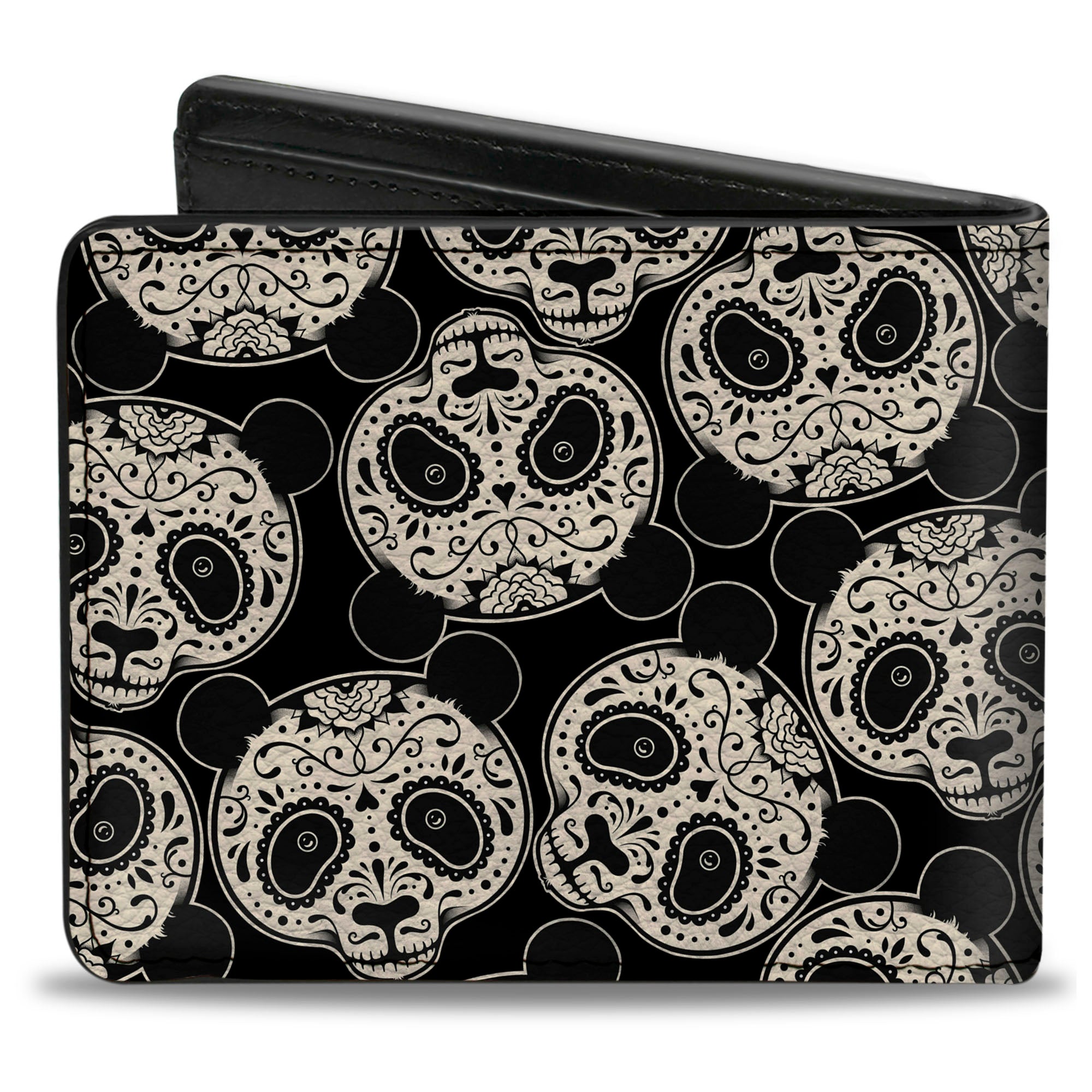 Bi-Fold Wallet - Panda Bear Sugar Skull Scattered Black White Bi-Fold Wallets Buckle-Down