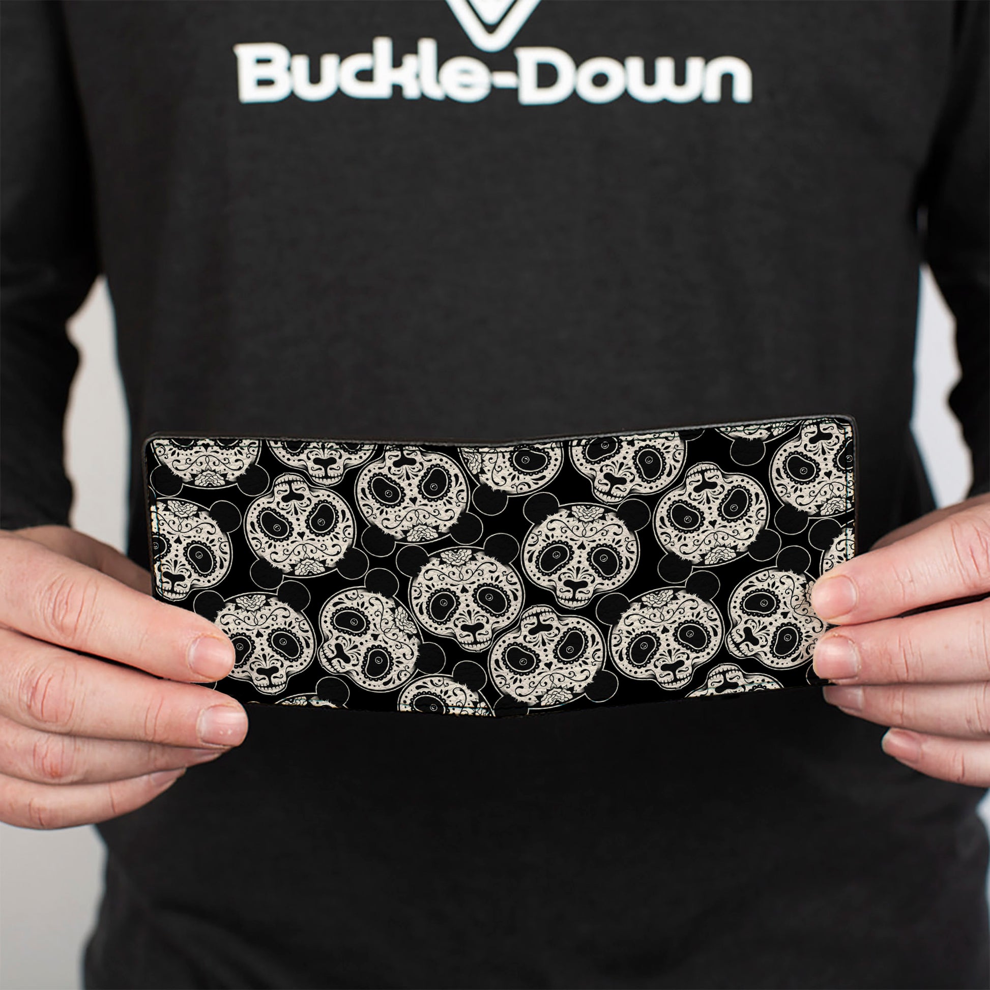 Bi-Fold Wallet - Panda Bear Sugar Skull Scattered Black White Bi-Fold Wallets Buckle-Down