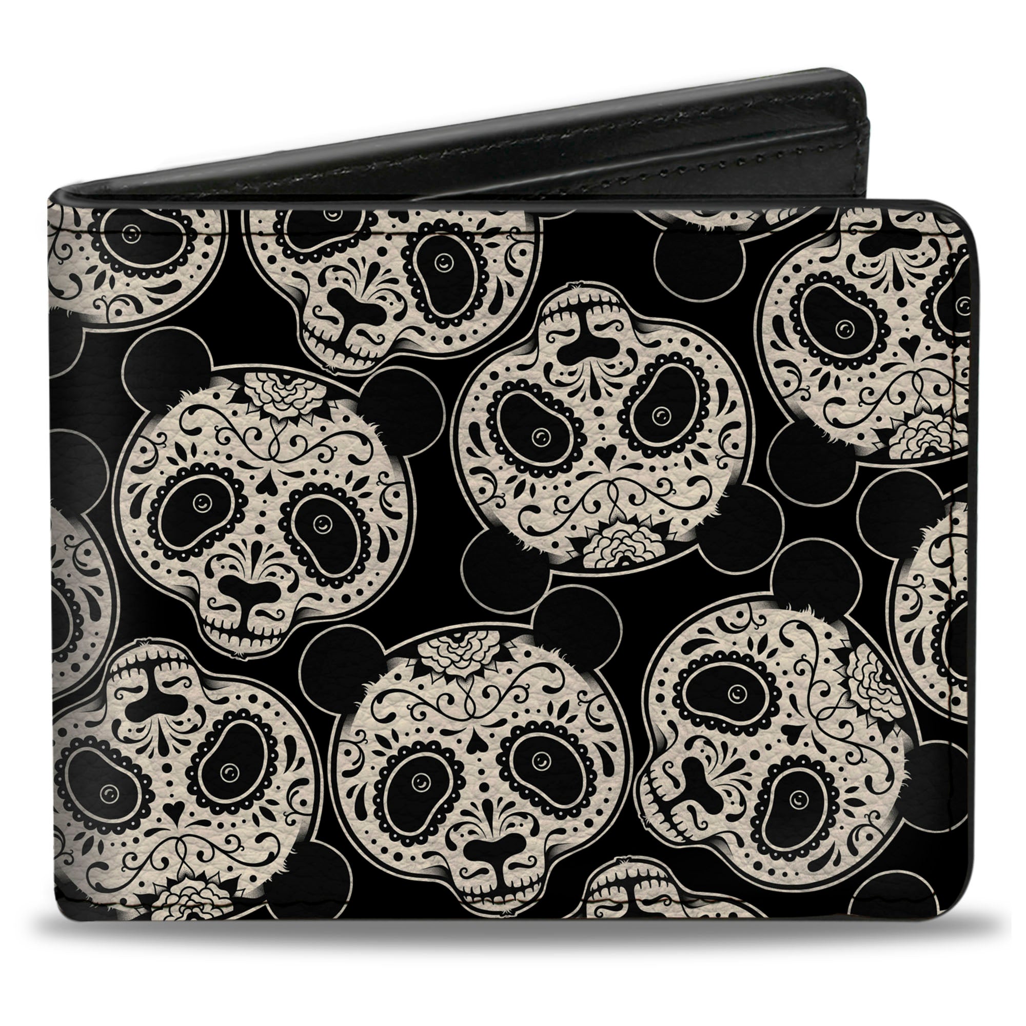 Bi-Fold Wallet - Panda Bear Sugar Skull Scattered Black White Bi-Fold Wallets Buckle-Down