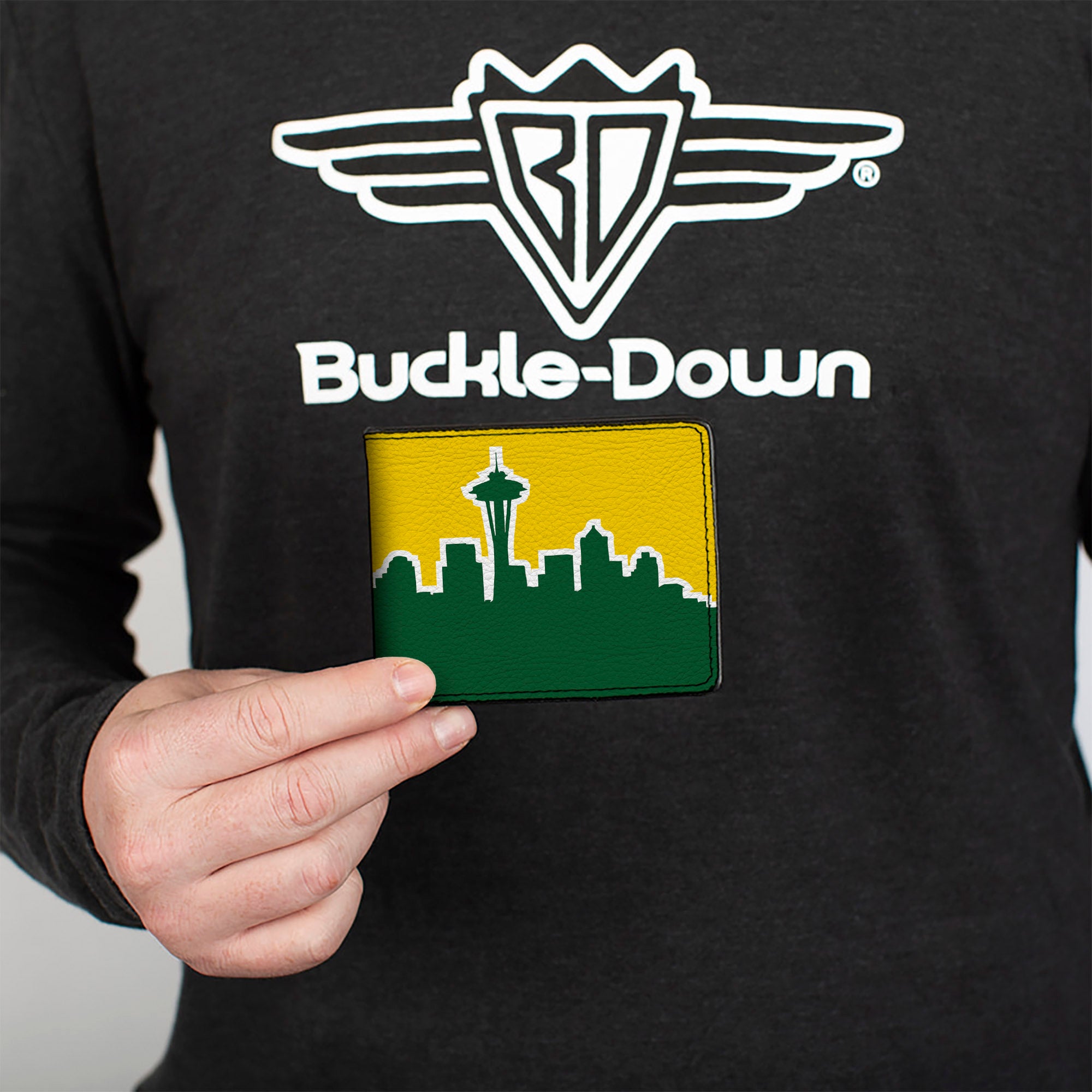 Bi-Fold Wallet - Seattle Skyline Yellow Emerald Green Bi-Fold Wallets Buckle-Down
