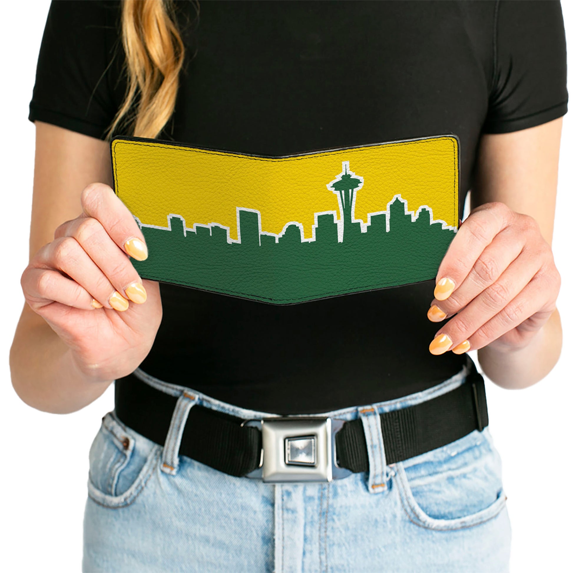 Bi-Fold Wallet - Seattle Skyline Yellow Emerald Green Bi-Fold Wallets Buckle-Down