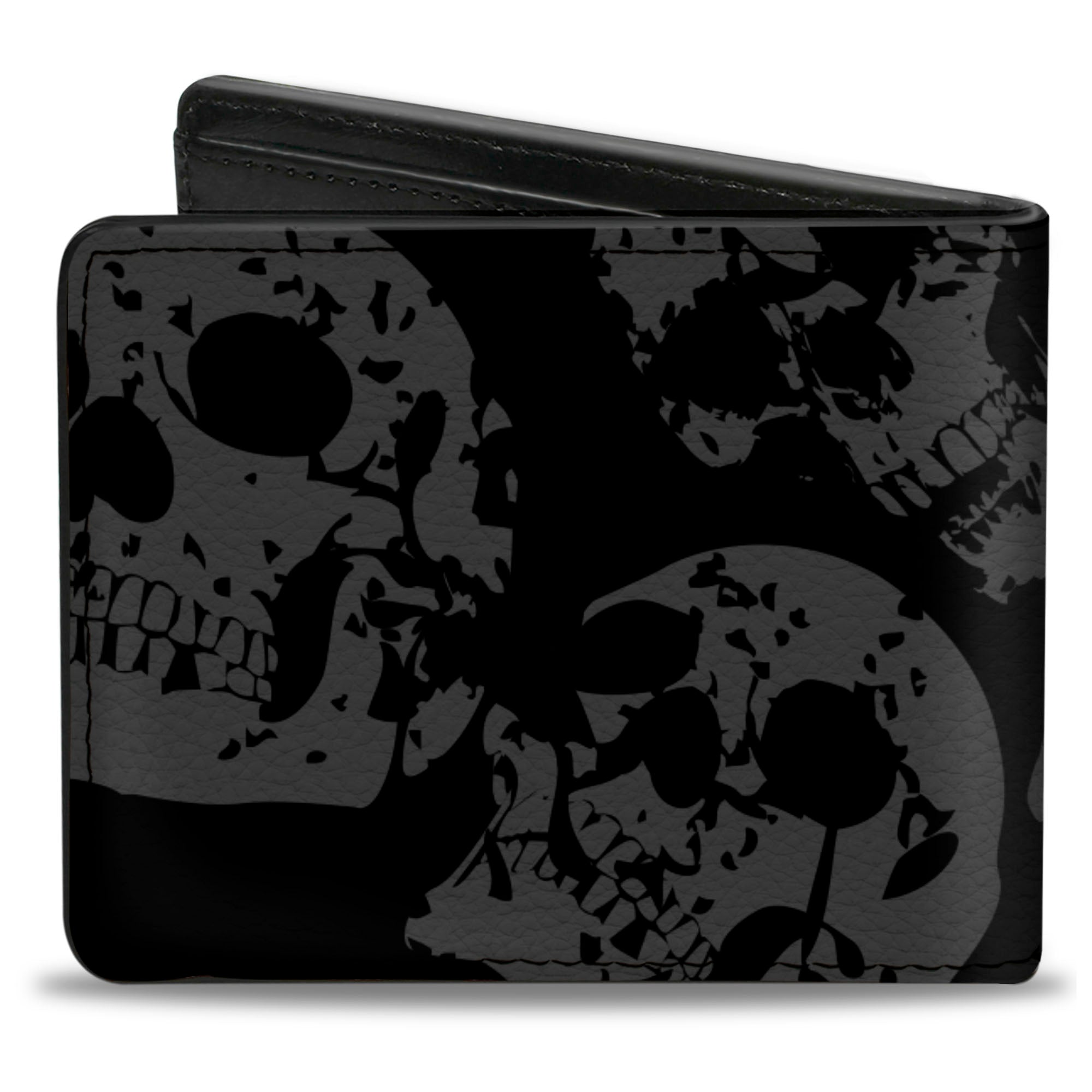 Bi-Fold Wallet - Skulls Stacked Weathered Black Gray Bi-Fold Wallets Buckle-Down