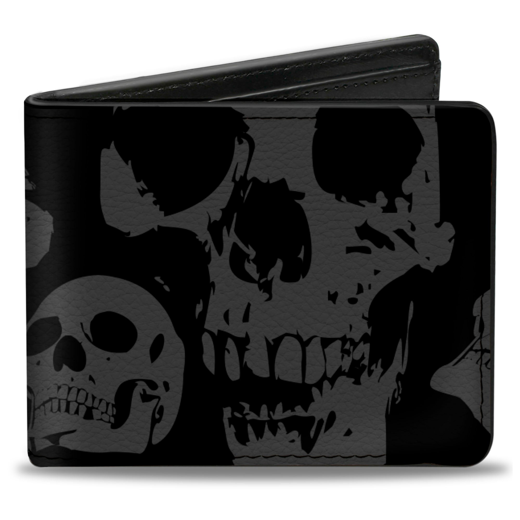 Bi-Fold Wallet - Skulls Stacked Weathered Black Gray Bi-Fold Wallets Buckle-Down