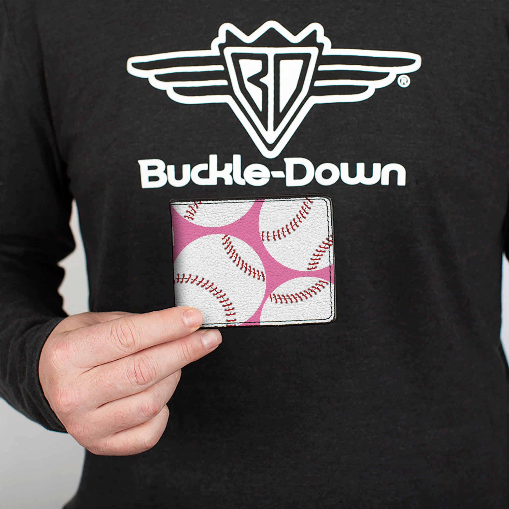 Bi-Fold Wallet - Baseballs Scattered Pink Bi-Fold Wallets Buckle-Down