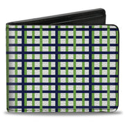 Bi-Fold Wallet - Basketweave Plaid White Navy Bright Green Bi-Fold Wallets Buckle-Down