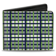 Bi-Fold Wallet - Basketweave Plaid White Silver Navy Bright Green Bi-Fold Wallets Buckle-Down