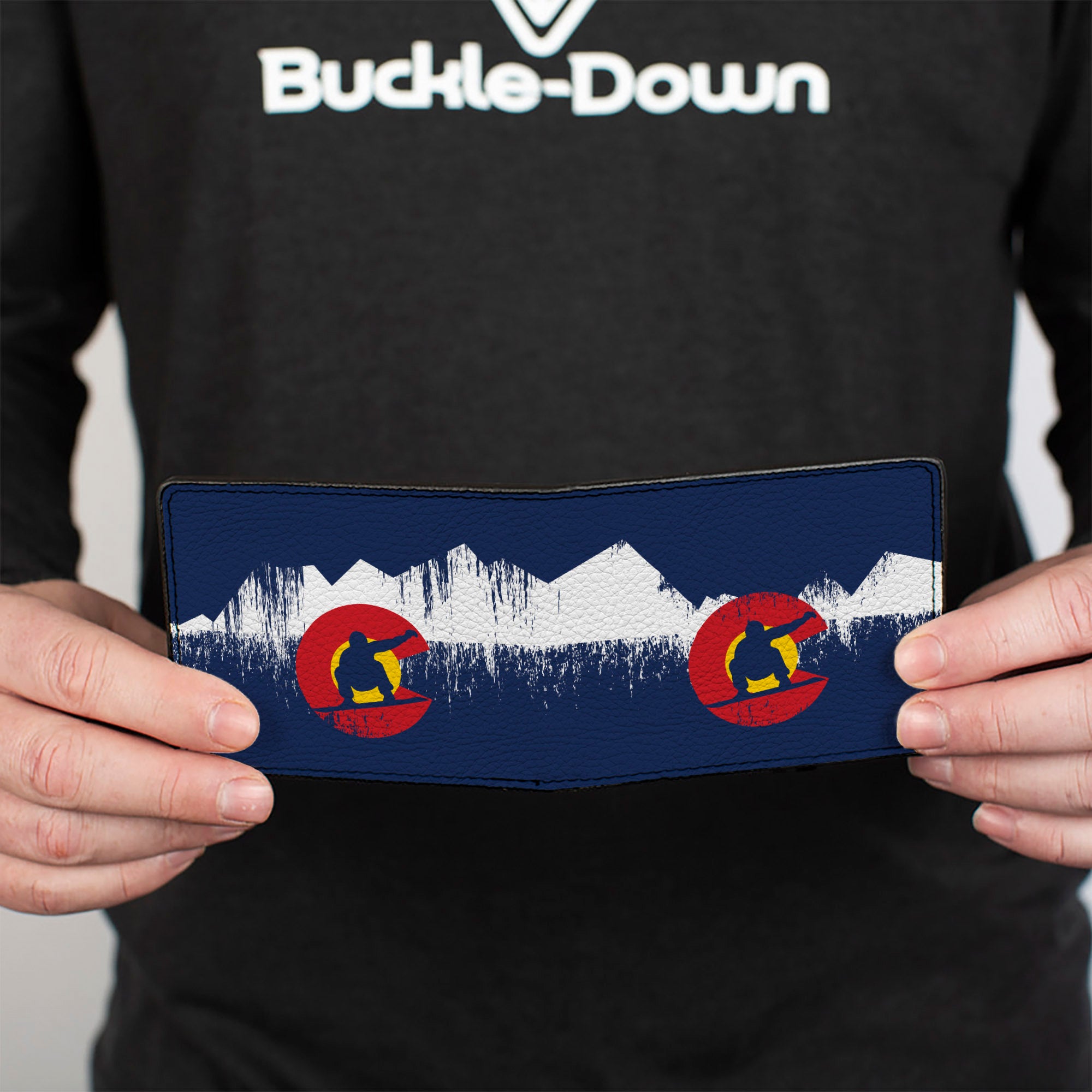 Bi-Fold Wallet - Colorado Snowboarder Snowy Mountains Weathered Bi-Fold Wallets Buckle-Down